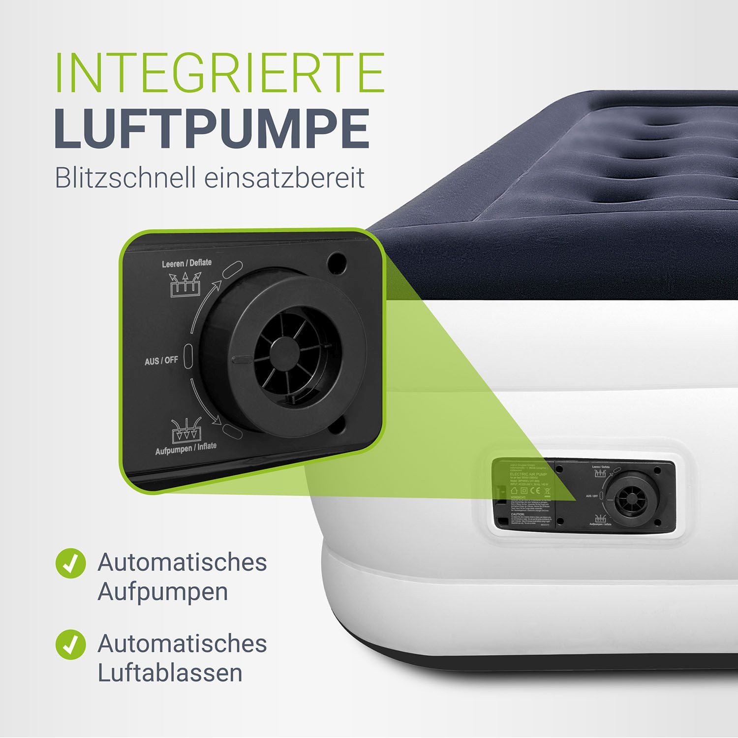 Juskys Luftmatratze Sapri L, Doppel-Luftbett, selbstaufblasend, wasserdicht, inkl. Pumpe, Tasche