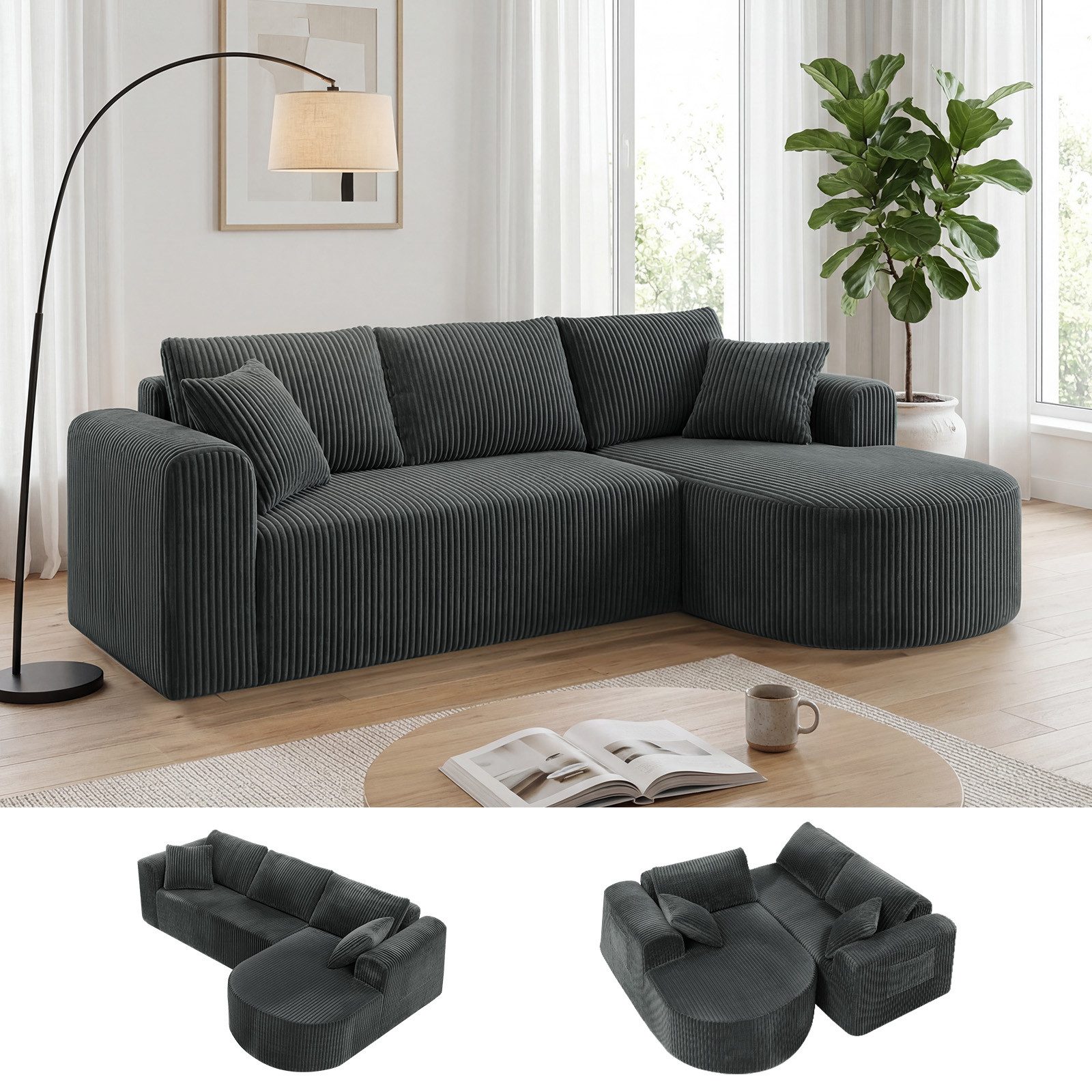 Sofa Ecksofa mit Schlaffunktion, Corduroy Modulares Boneless Couch