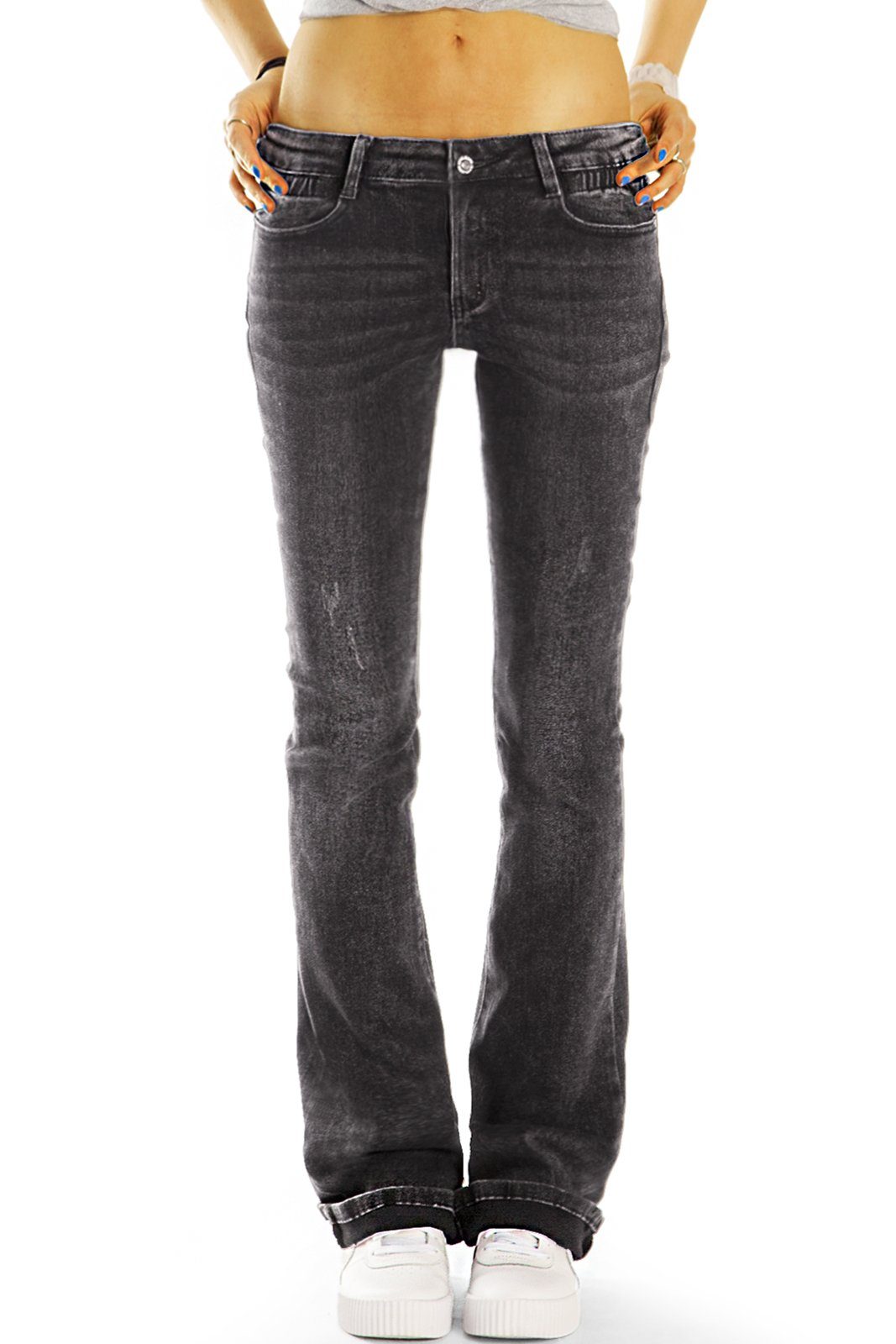 j1k medium styled be Damenjeans, waist Schlaghosen Bootcut-Jeans