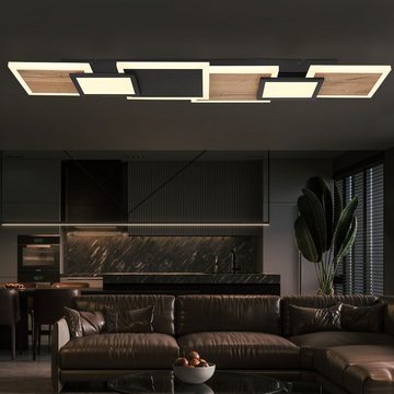 etc-shop LED Deckenleuchte, LED-Leuchtmittel fest verbaut, Warmweiß, LED Deckenleuchte Wohnzimmerlampe Holzoptik Metall schwarz L 106 cm