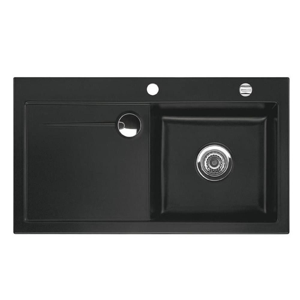 Systemceram Küchenspüle KeraDomo STEMA 90 Becken rechts Excenterbedienung Nigra, 90/510 cm