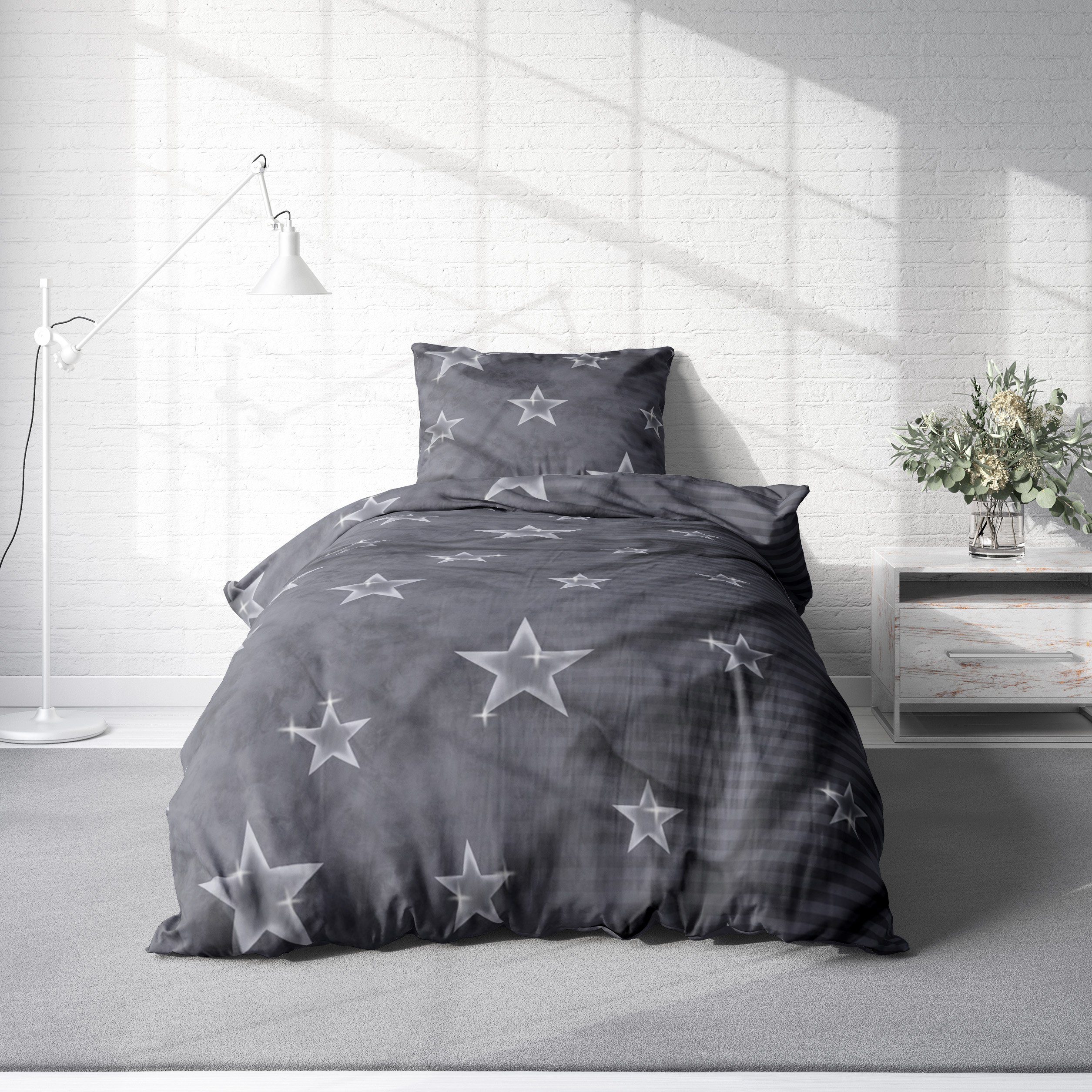 One Home Bettwäsche Galaxy, Mikrofaser, 2 teilig, Sterne und Streifen, Norm günstig online kaufen