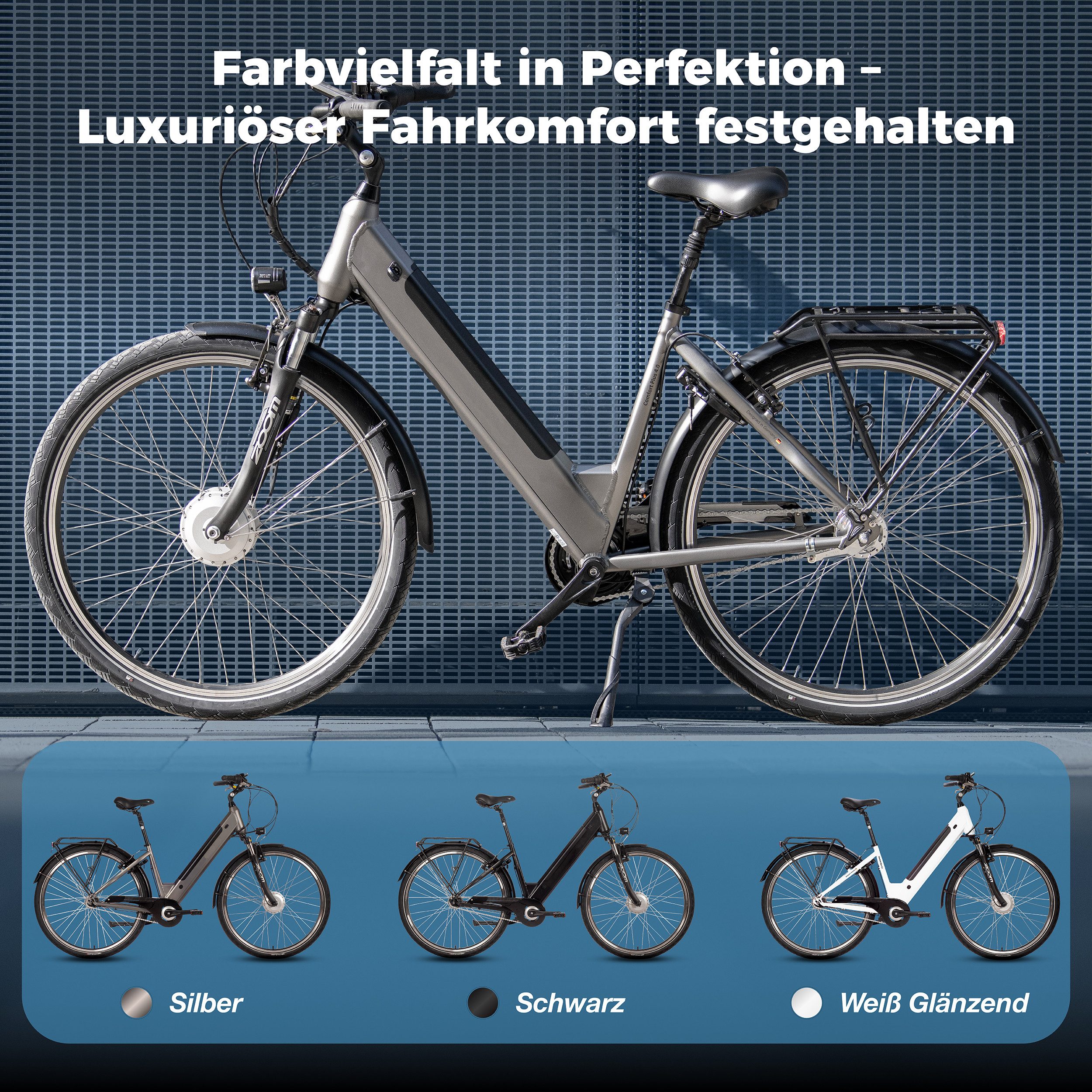 SAXXX E-Bike Cityrad 28 Zoll, max.90km, Federsattelstütze, Federgabel mit Lockout, V-Bremse, 7 Gang Shimano NEXUS Schaltwerk, Nabenschaltung, Frontmotor, 418 Wh, 5 Stufen, max. 130 kg, Pedelec, Elektrofahrrad für Damen und Herren