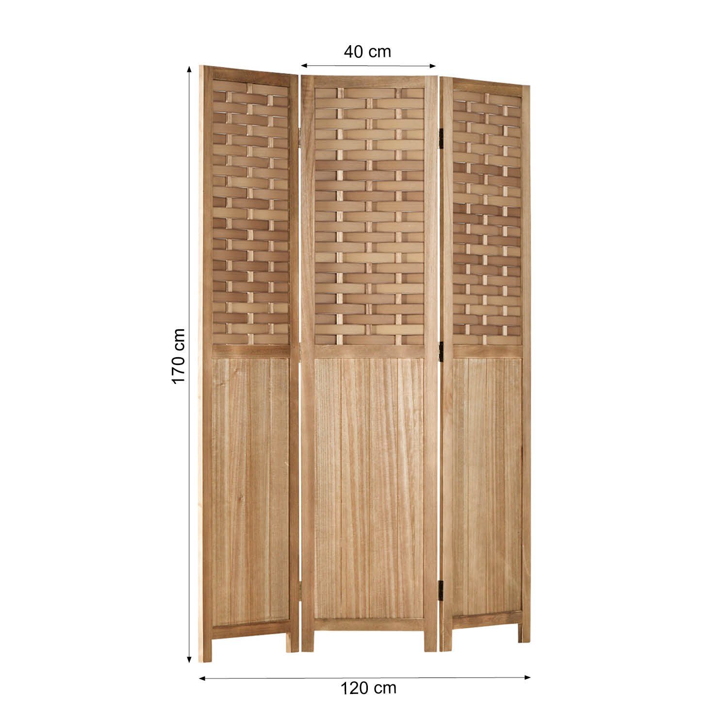 Homestyle4u Paravent Raumteiler Indoor Holz Trennwand Sichtschutz Rattan Optik Flechtoptik (3-teilig), Natur, faltbar