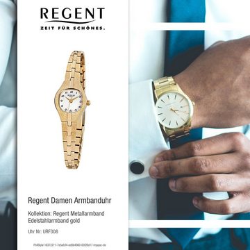 Regent Quarzuhr Regent Damen-Armbanduhr gold Analog F-308, (Analoguhr), Damen Armbanduhr eckig, klein (ca. 18x23mm), Edelstahl, ionenplattiert