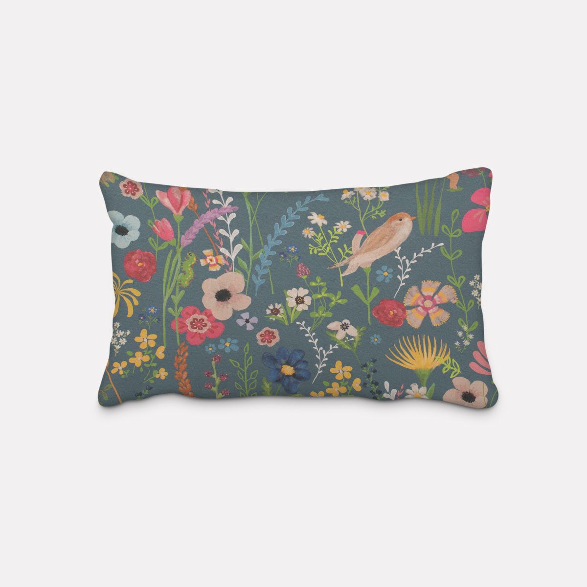 SCHÖNER LEBEN. Dekokissen SCHÖNER LEBEN. Kissenhülle Outdoor Happy Garden Blumen Vögel blau bu