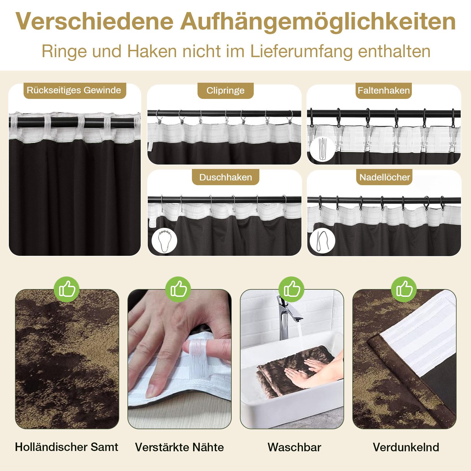 Lapamax Verdunkelungsvorhang Samt-Verdunkelungsvorhang im 2er-Set, 132 cm breit, mit Goldprint (2 St), Multifunktionsband, blickdicht, Samt, Multifunktionsband  – Bild 5 von 5