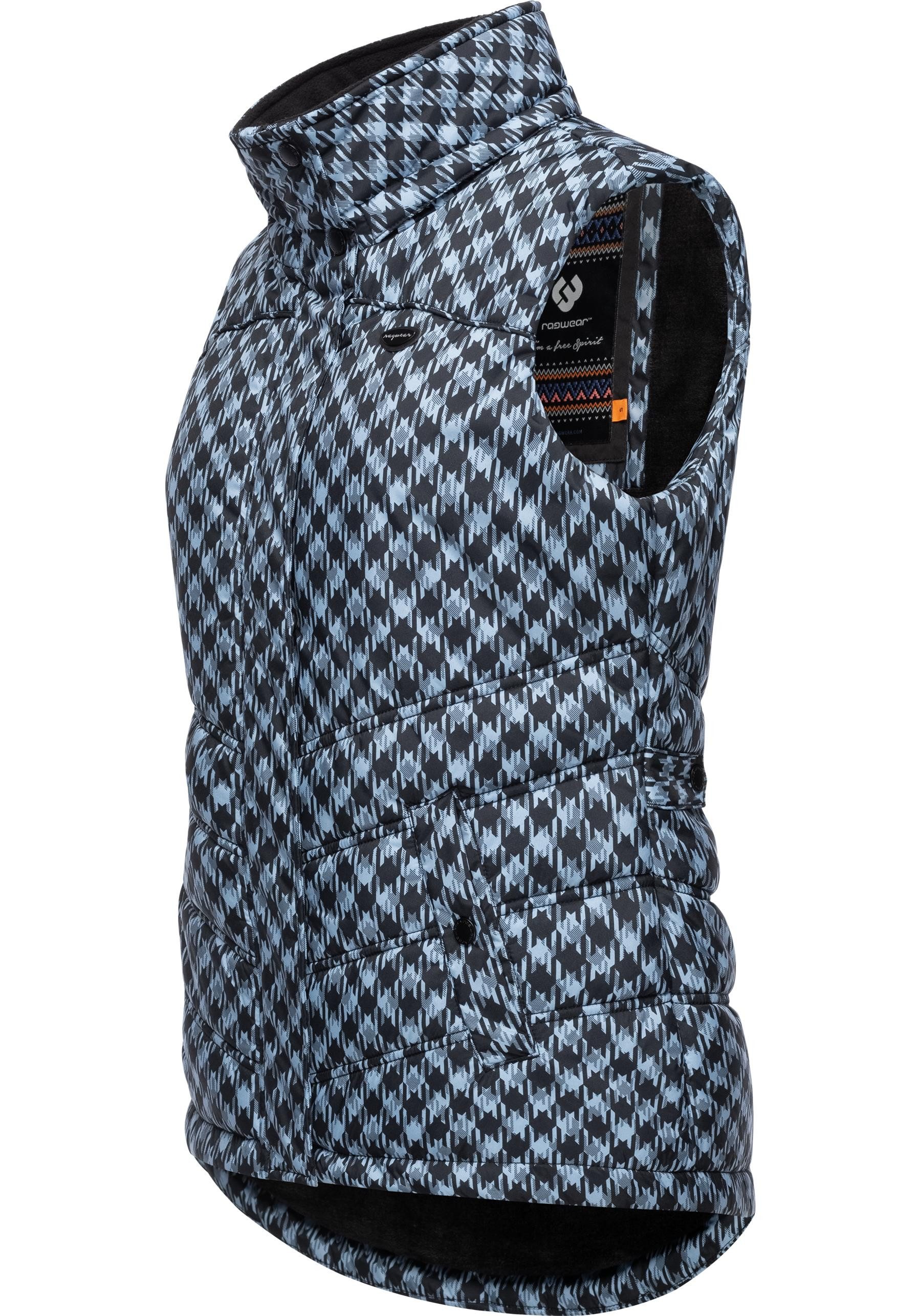 Ragwear Steppweste Hesty Print Weste mit abnehmbarer Kapuze und Hahnentritt Muster