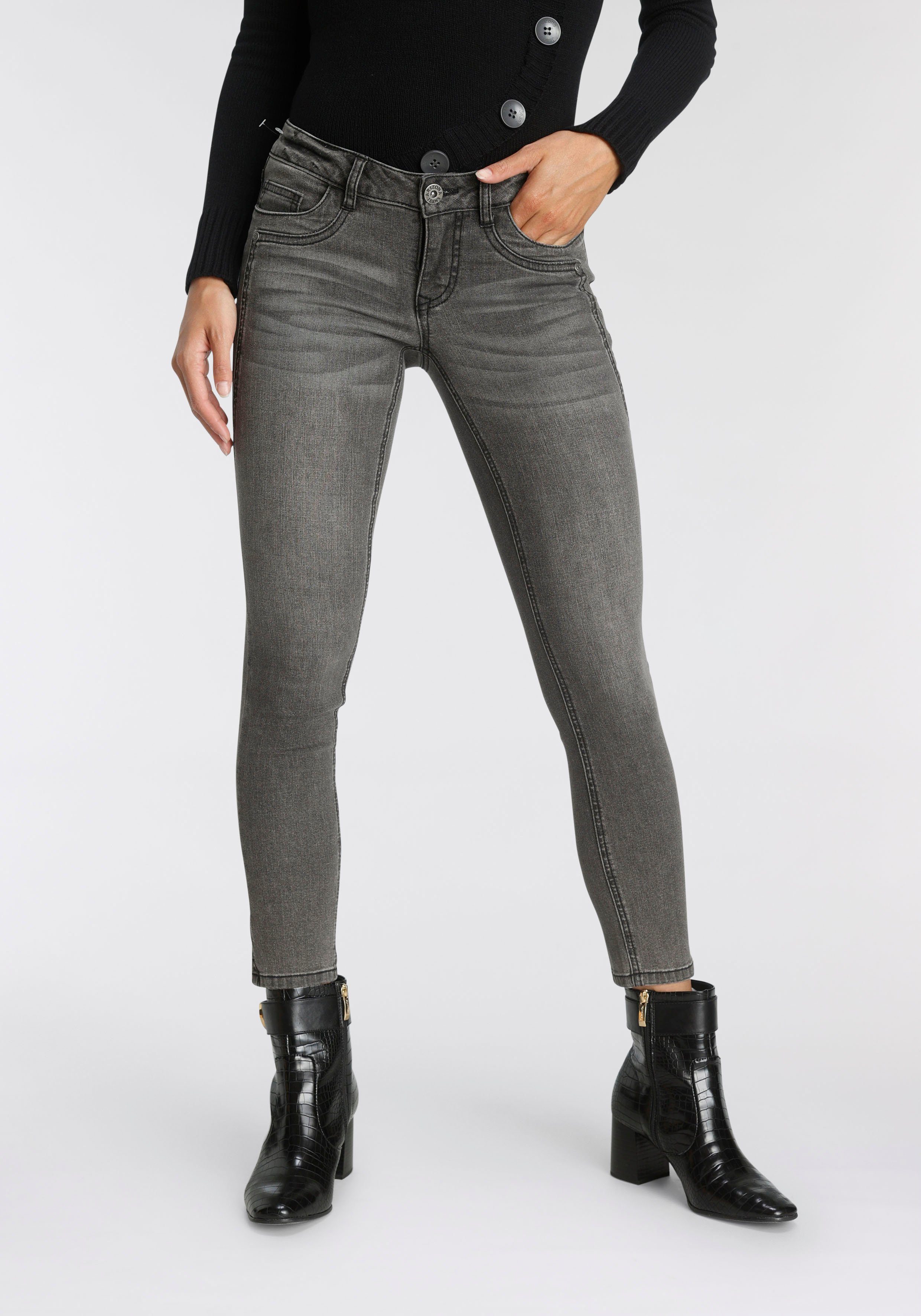 Damen Jeans Arizona Skinny-fit-Jeans mit Keileinsätzen Low Waist