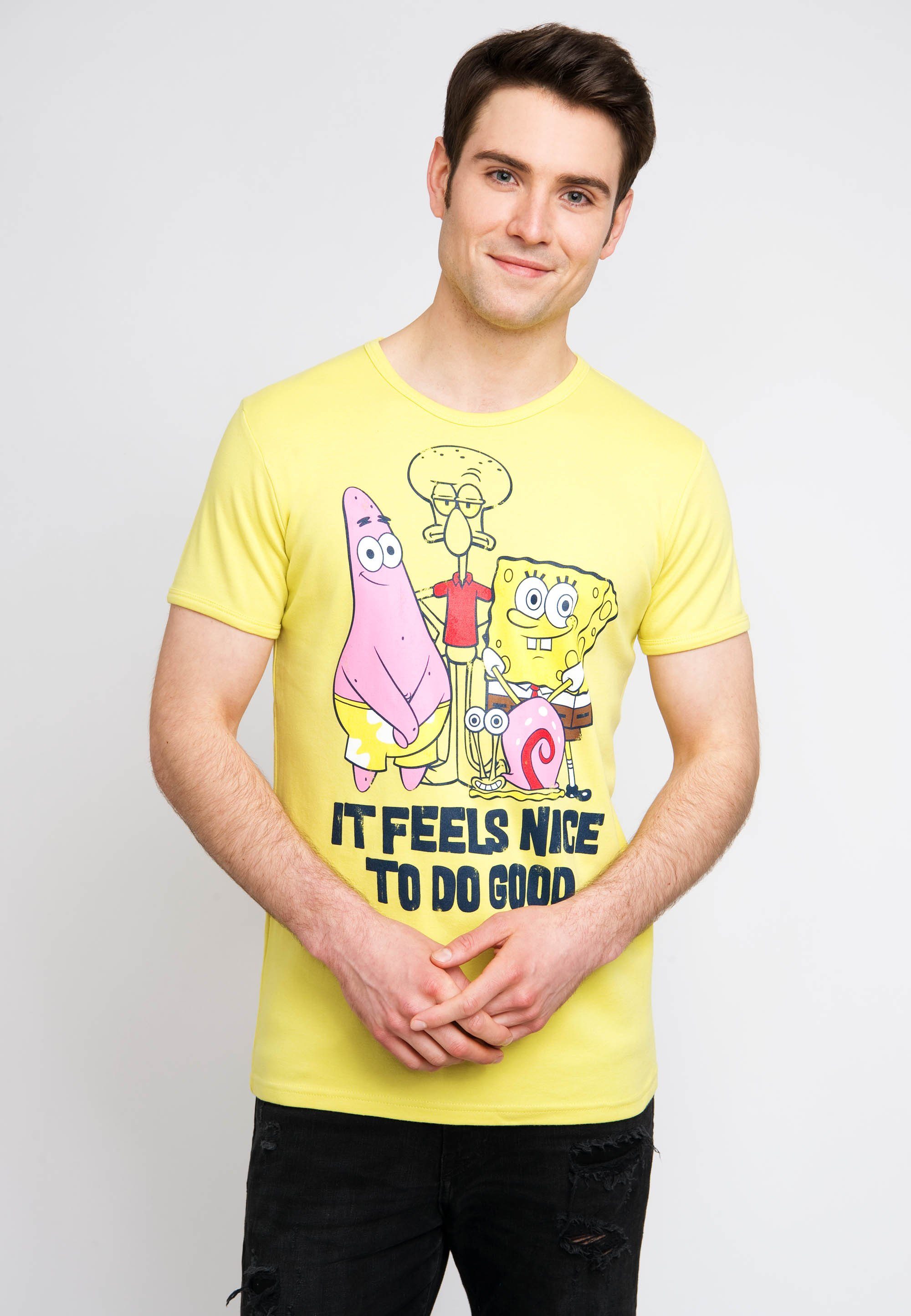 LOGOSHIRT T-Shirt Spongebob Statement-Print mit witzigem