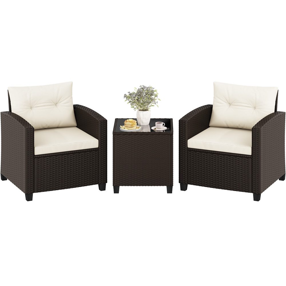 Yaheetech Gartenlounge-Set Gartenmöbel-Set aus 2 Sesseln & 1 Beistelltisch, Terrassenmöbel-Set Balkonset Rattan-Optik für Terrasse/Balkon/Garten