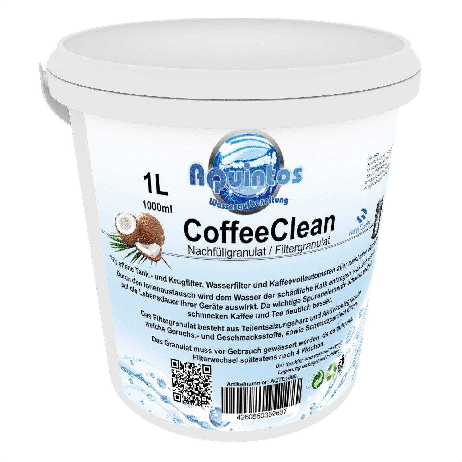 Aquintos Wasseraufbereitung Kalk- und Wasserfilter CoffeeClean Filter Graulat  Kaffeevollautomaten ‧ Tischwasserfilter, Zubehör für Nachfüllgranulat für Wasserfilter, Filtert organischen Verunreinigungen, schützt vor Kalkablagerung
