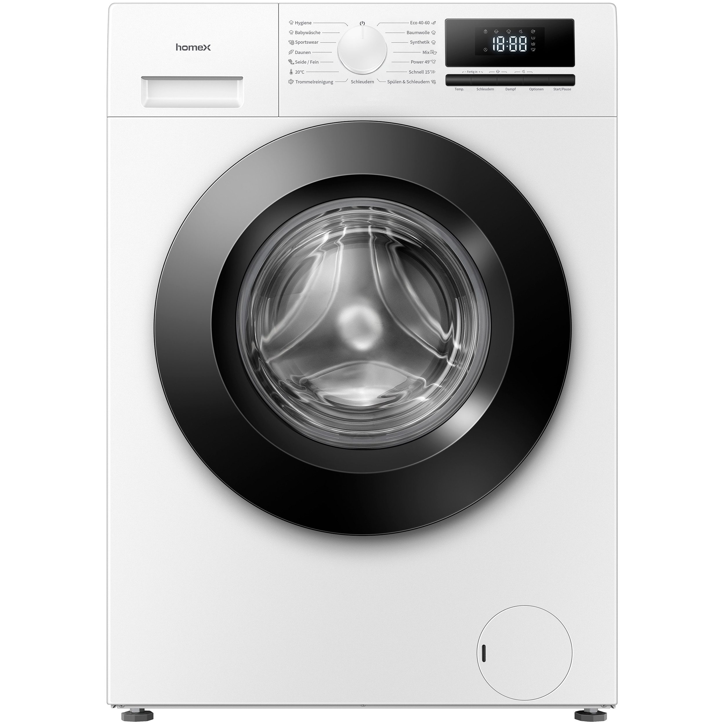 homeX Waschmaschine WF814H1A-W, 8 kg, 1400 U/min, Frontlader 8kg, Dampffunktion, AquaStop, Inverter Motor, EEK A -20%