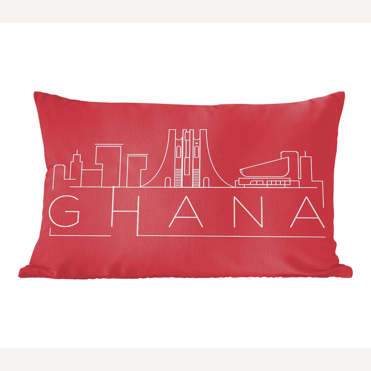 MuchoWow Dekokissen Skyline "Ghana" auf rotem Hintergrund, Wohzimmer Dekoration, Zierkissen, Dekokissen mit Füllung, Schlafzimmer