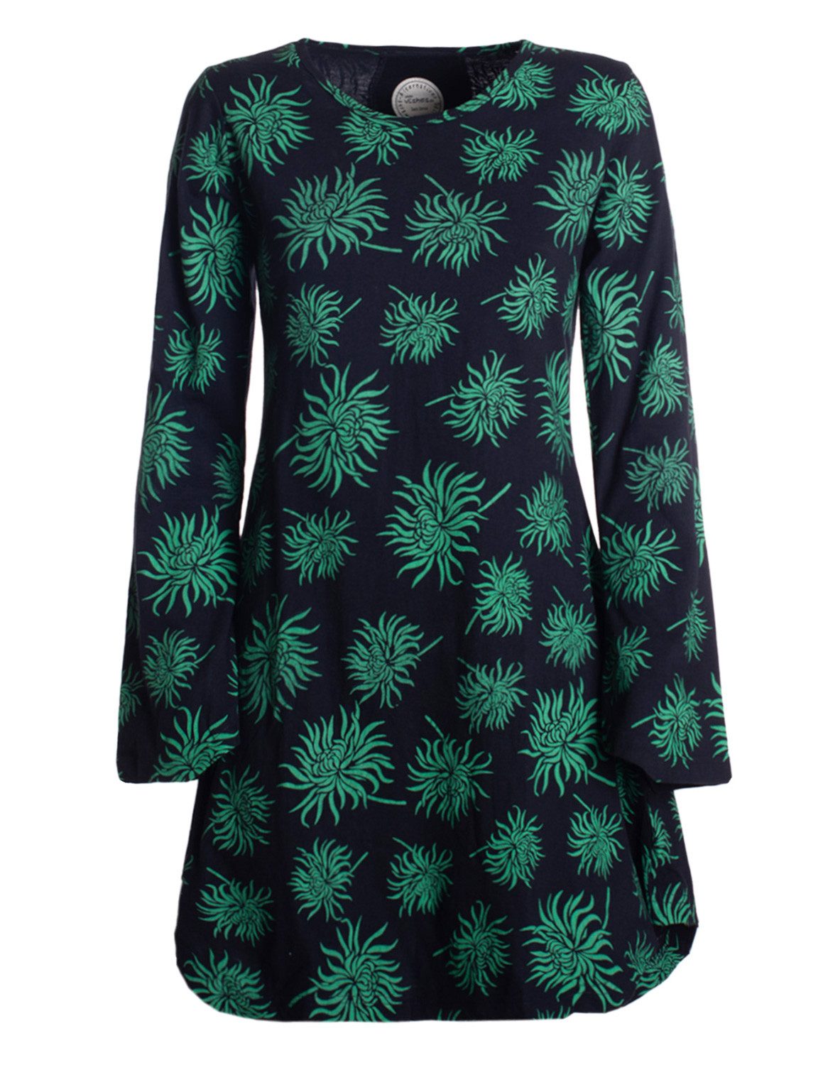 Tunikakleid Langarm Damen Blumen-Tunika Shirt-Kleid Glockenärmel Baumwolle