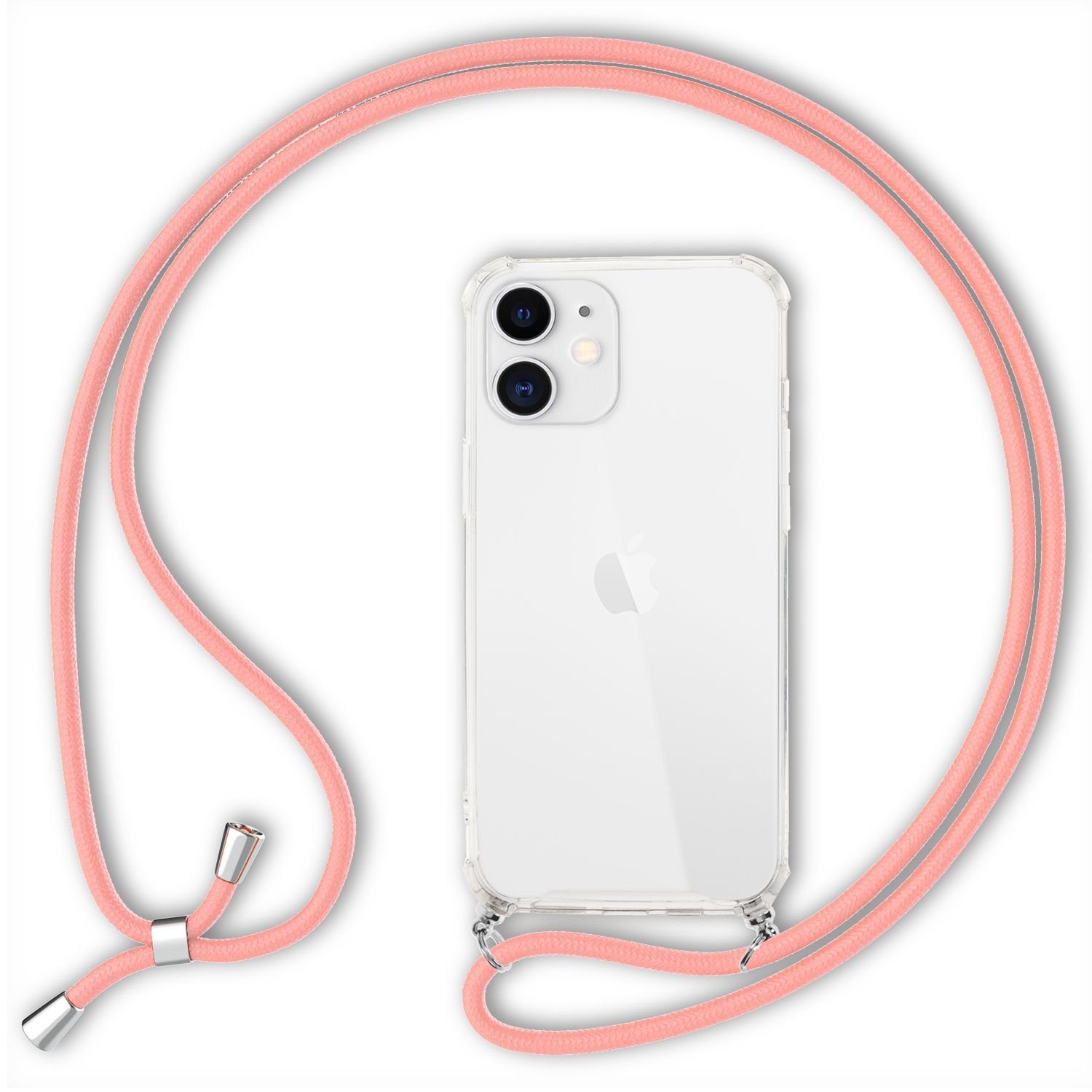 Nalia Backcover Apple iPhone 12 Mini 13,7 cm (5,4 Zoll), Klare Hybrid Hülle mit Kette / Schutzhülle zum Umhängen / Handyband