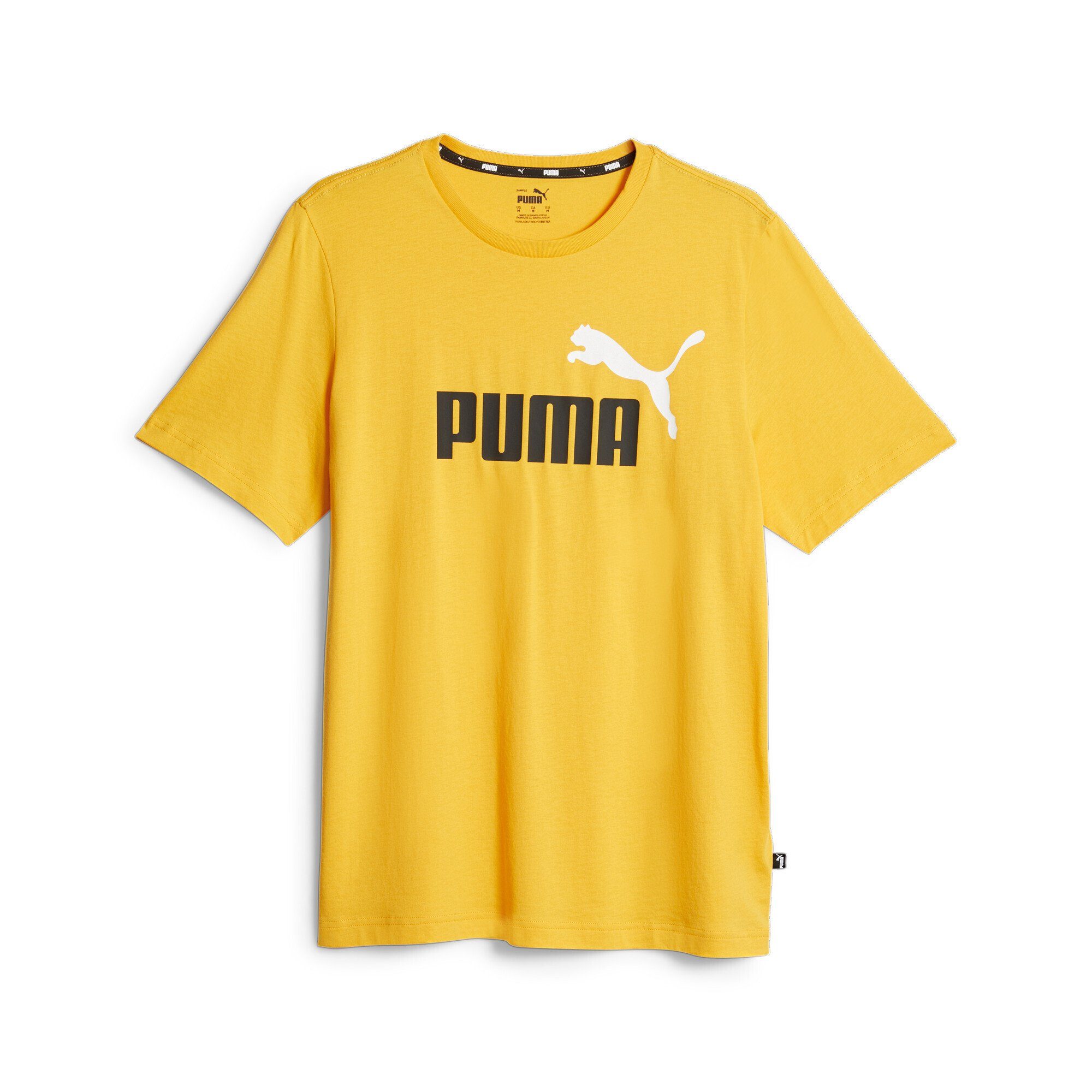 Günstiger Sofortkauf PUMA Trainingsshirt Essentials+ Herren Logo mit T-Shirts Sizzle Yellow zweifarbigem