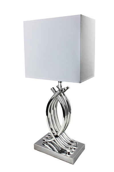 Arnusa Tischleuchte Moderne Tischlampe chrom farben, ohne Leuchtmittel, mit Stoffschrim in weiß