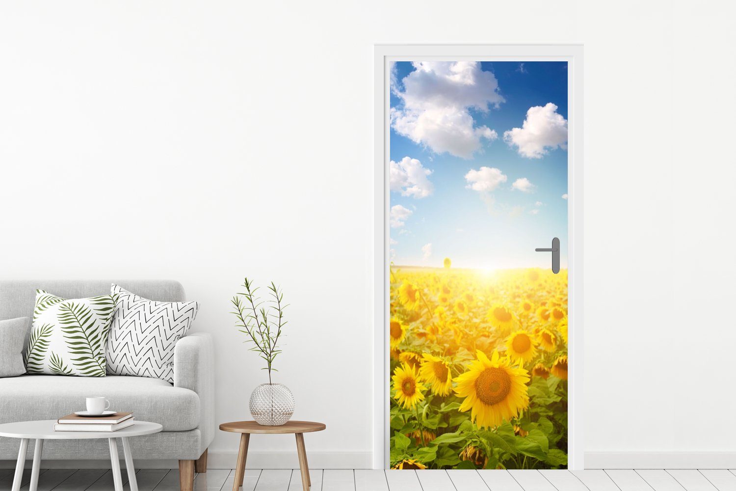 - 75x205 - Sonnenblume Türtapete für MuchoWow St), Sonne Tür, Türaufkleber, bedruckt, Fototapete Wolken, Matt, (1 cm