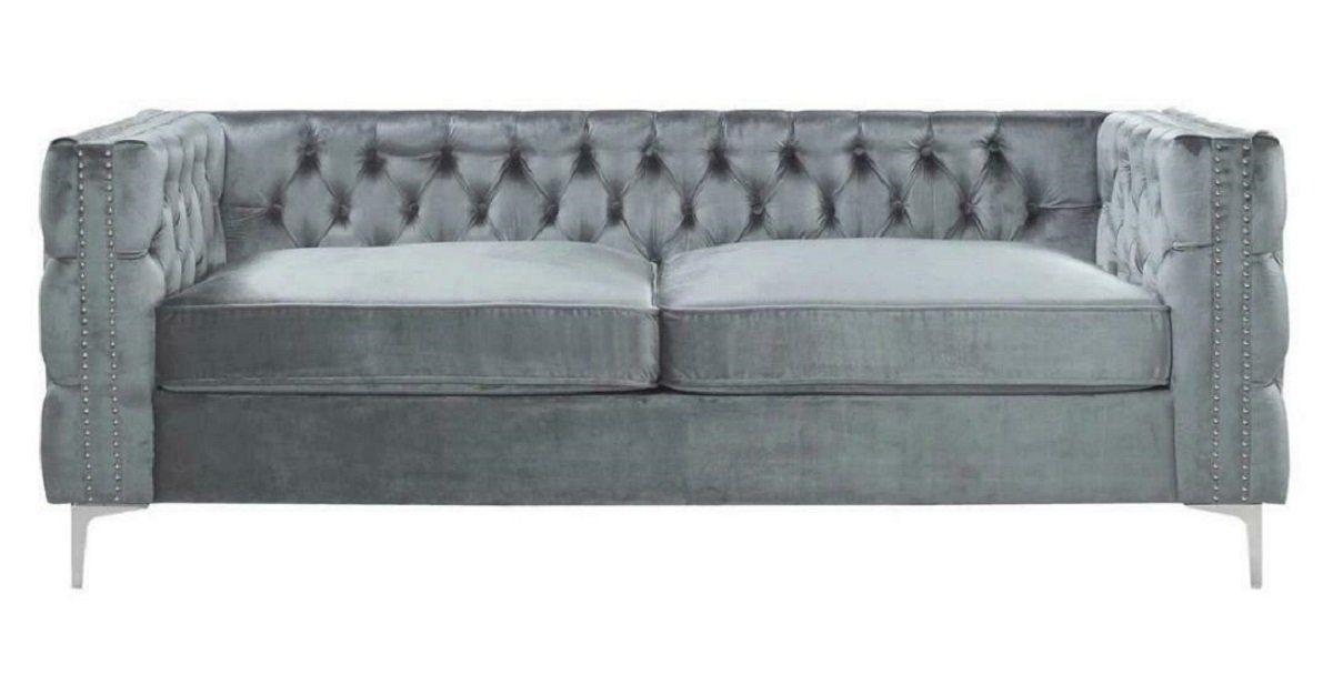 Stoff Wohnzimmer JVmoebel Europe in Chesterfield Design, Dreisitzer Sofa Made Silber