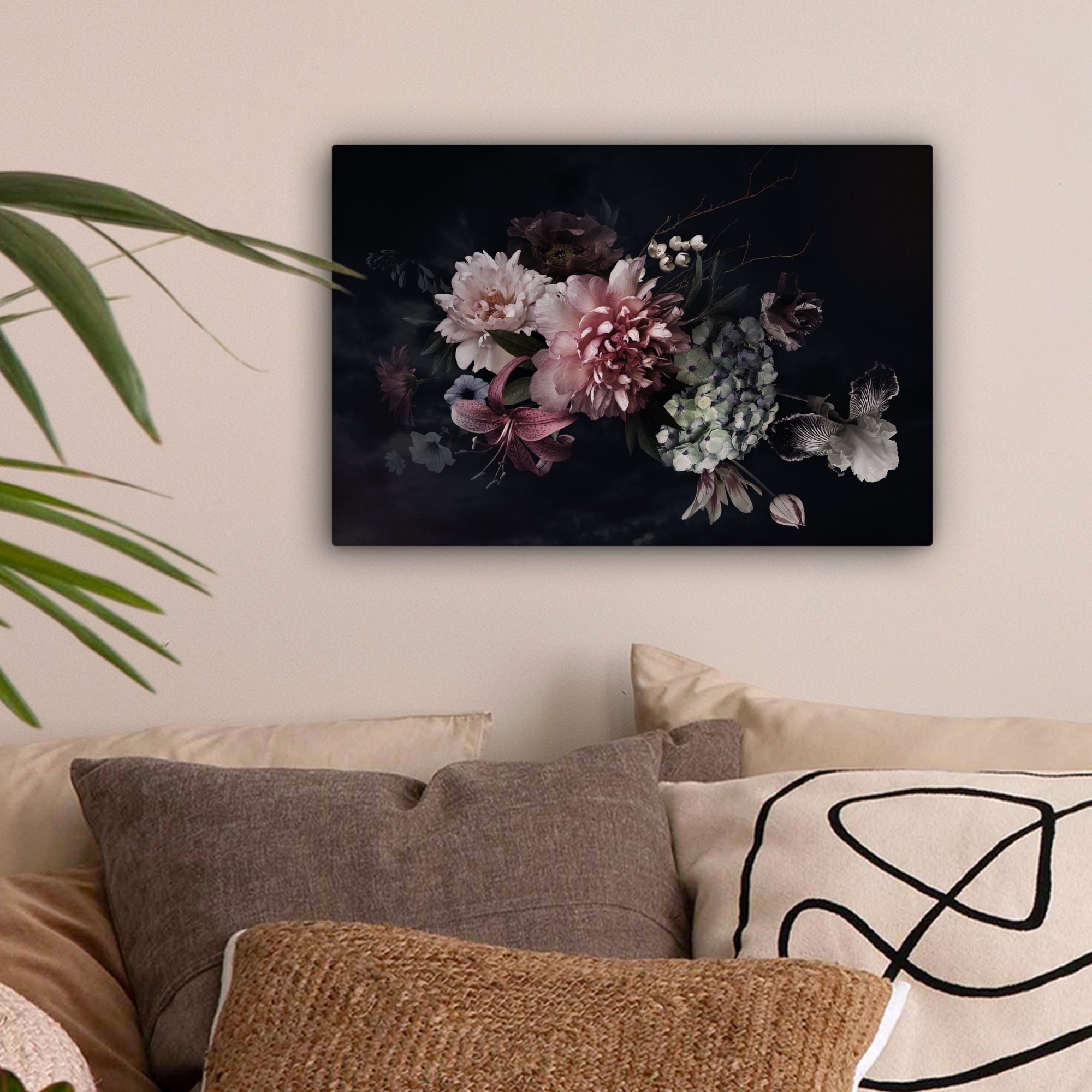 OneMillionCanvasses® Leinwandbild Blumen - Vintage - Pastell - Schwarz - Bl günstig online kaufen