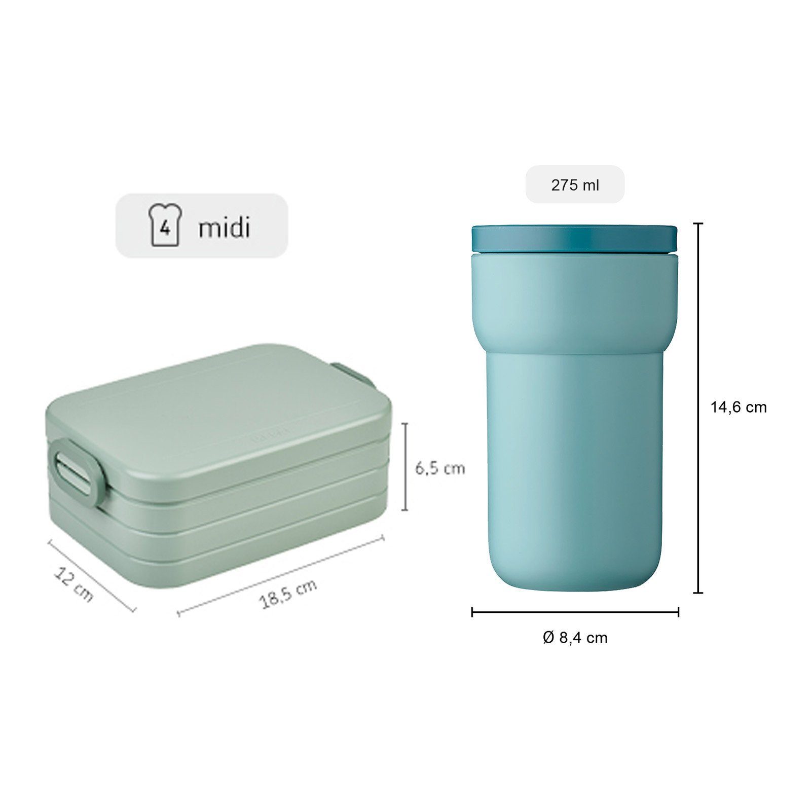 TAB Spülmaschinengeeignet Material-Mix, Lunchbox Nordic Mepal + Kaffee, (2-tlg), Lunchset Denim Ellipse