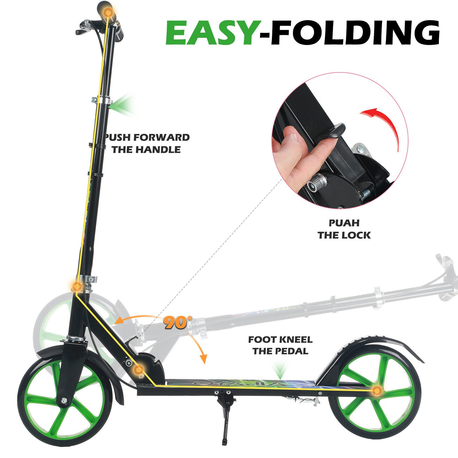 oyajia Cityroller Tretroller Kickroller Cityroller Kinderroller Erwachsene Scooter, (Faltbar Tret-Roller höhenverstellbarer Cityroller), mit Klappfunktion, Kinderscooter mit PU Räder, 100kg belastbar
