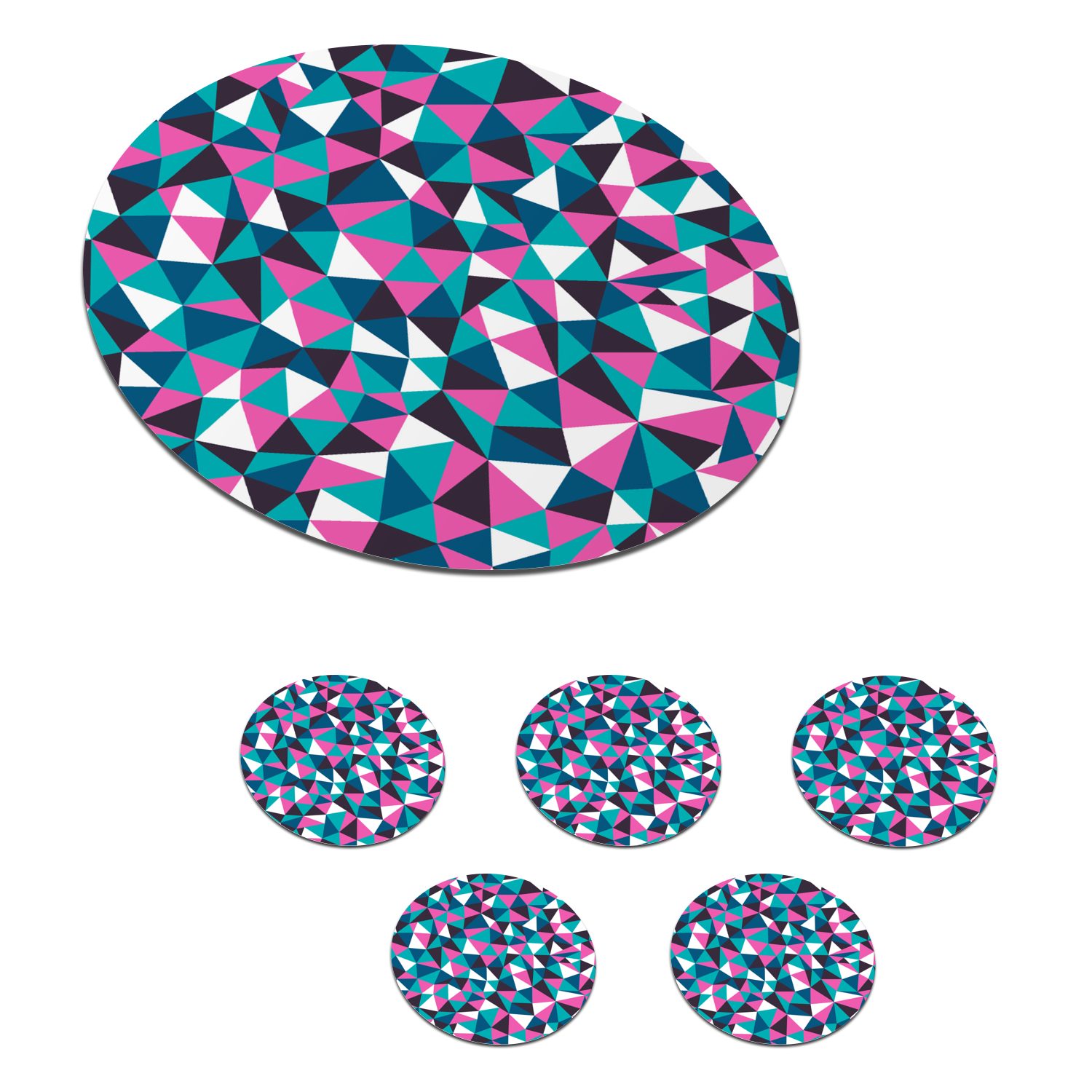 MuchoWow Glasuntersetzer Geometrie - Rosa - Blau - Weiß - Muster, Zubehör für Gläser, 6-tlg., Getränkeuntersetzer, Tassenuntersetzer, Korkuntersetzer, Tasse, Becher