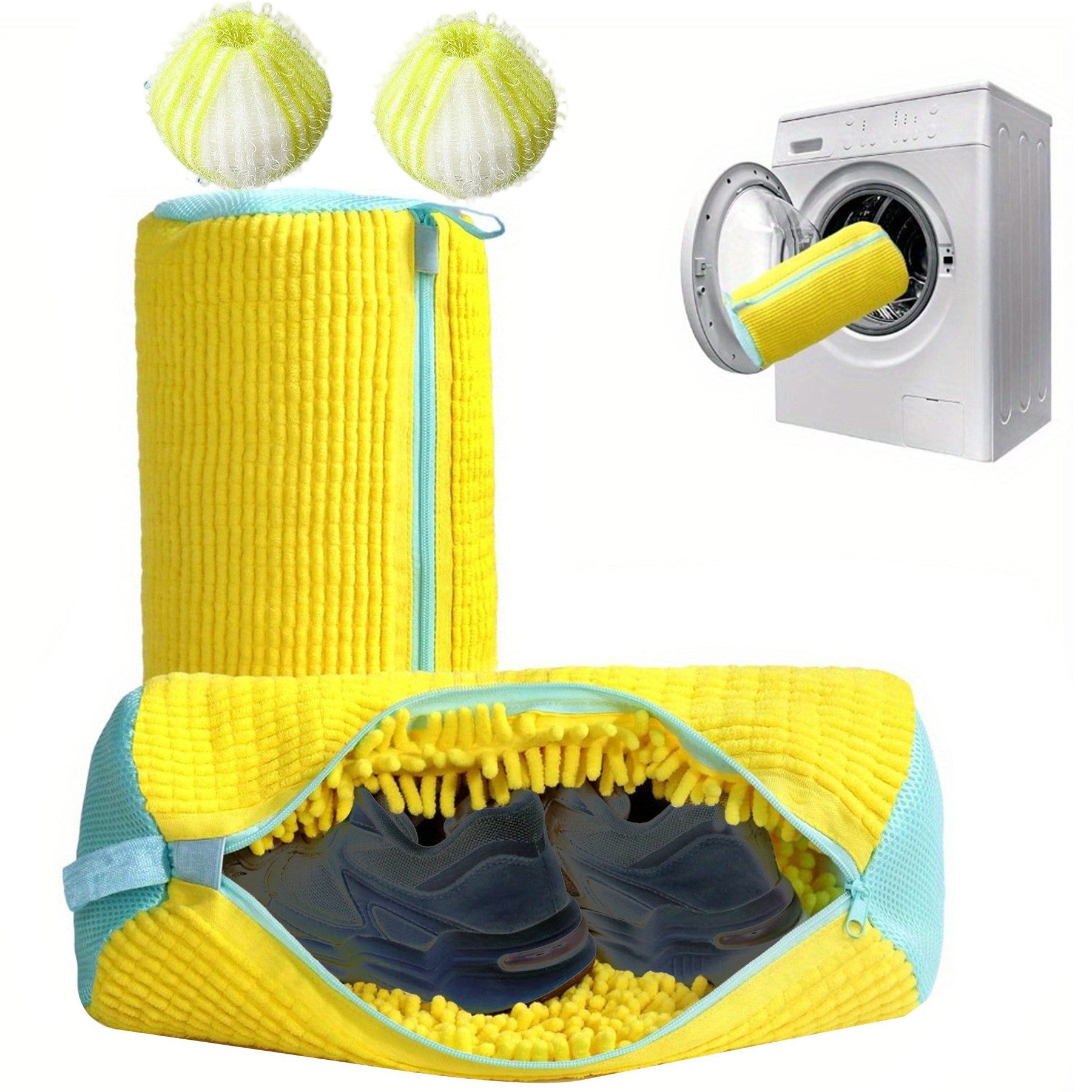 Mutig Wäschesack 2 Stück Schuhwaschbeutel Waschmaschine, Wiederverwendbar (mit Reißverschluss, Plüsch Wäschesack, 360° Reinigungsflusen), Schutz für Schuhe, Sneaker, Tennisschuhe