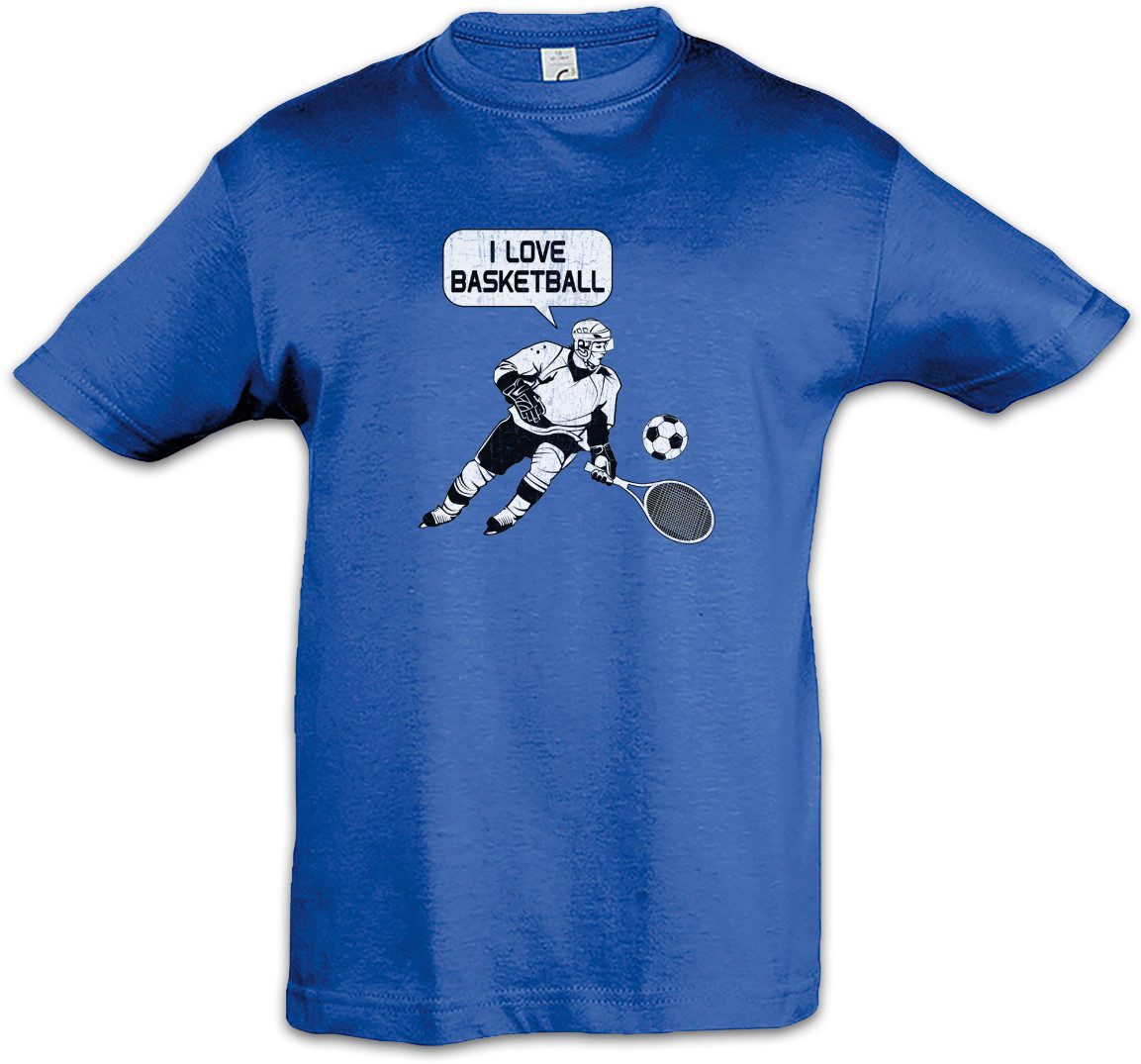 Print-Shirt I Love Basketball Kinder T-Shirt Tennis Ice Hockey Eishockey Soccer