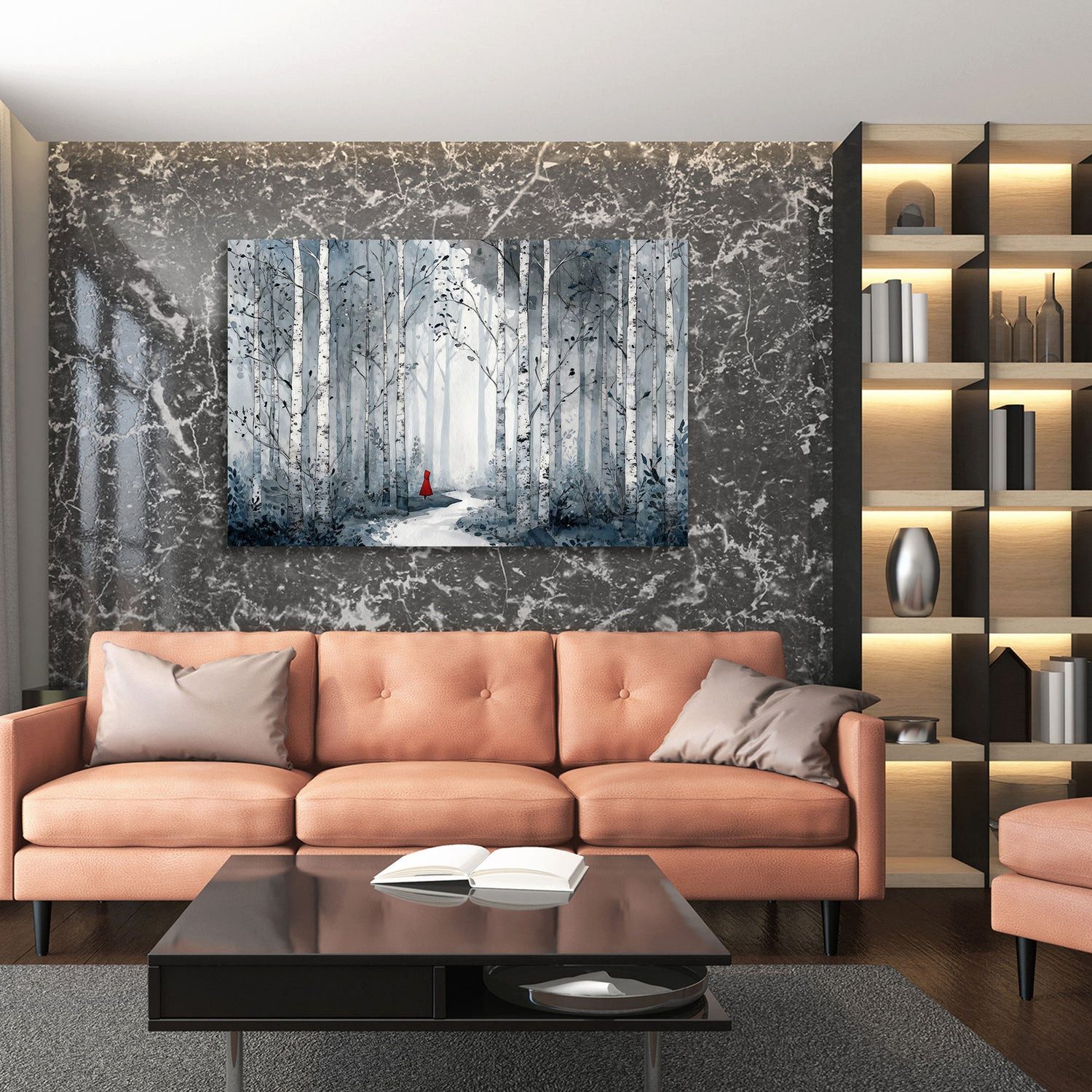 Artedinoi Leinwandbild Birkenwald Landschaft Weg im Wald Wandbild Leinwandbild Kunstdruck XL, Birkenwald mit Waldweg