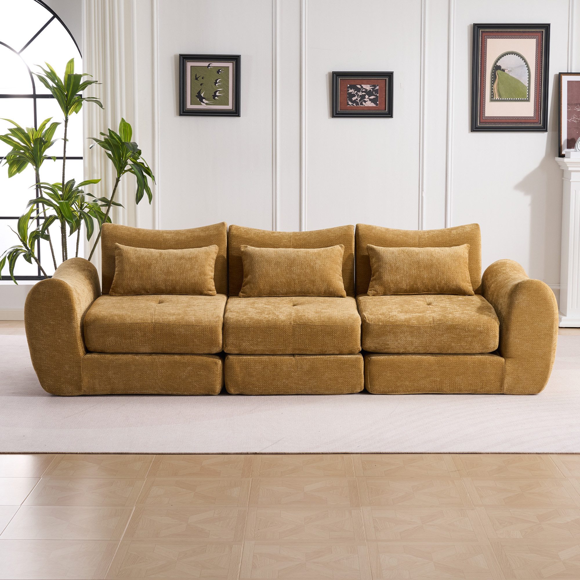 Leawin Sofa Sofas Wohnzimmer, Sofa mit Schlaffunktion in L-Form, Flexibel, werkzeuglos, platzsparend für viele Wohnbereiche