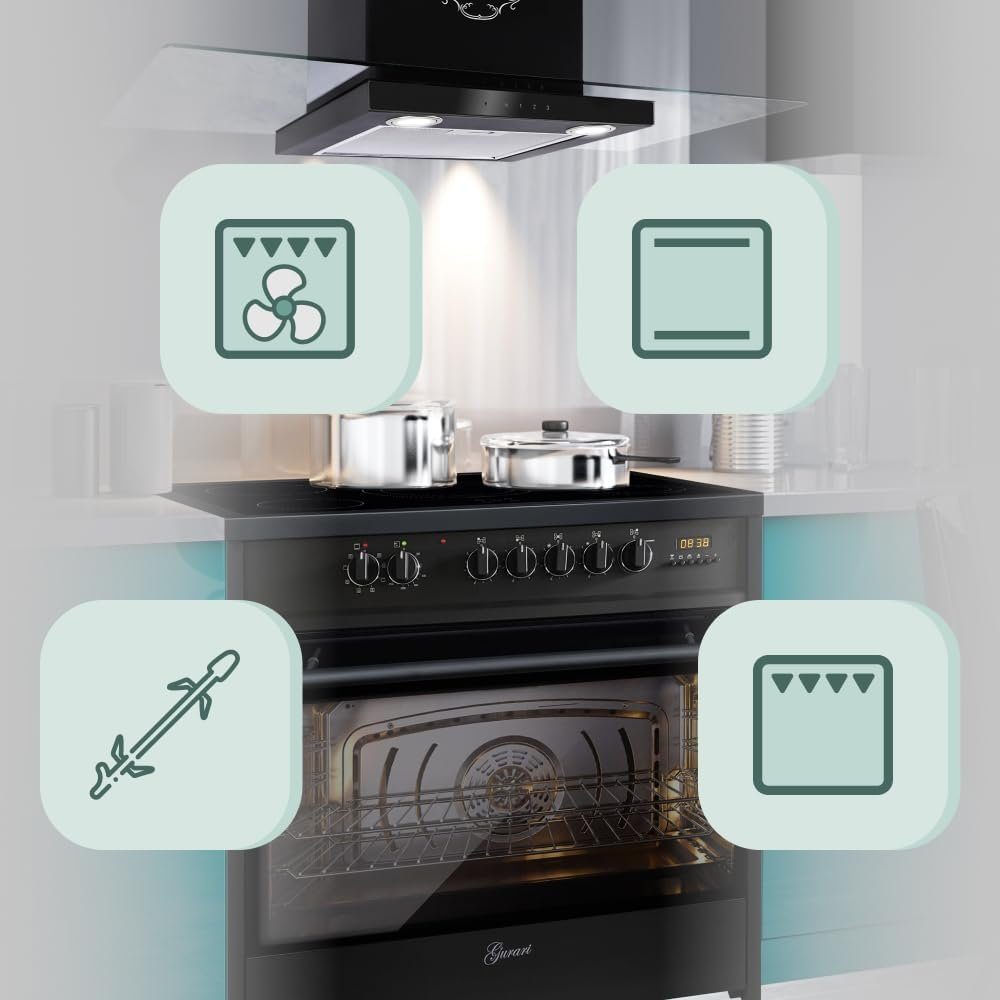 GURARI Elektro-Standherd GCH E 912 BL, mit 1-fach-Teleskopauszug, Elektro Standherd 90 cm/ Schwarz/ Range Coocker / 121L Backofen/Herd/