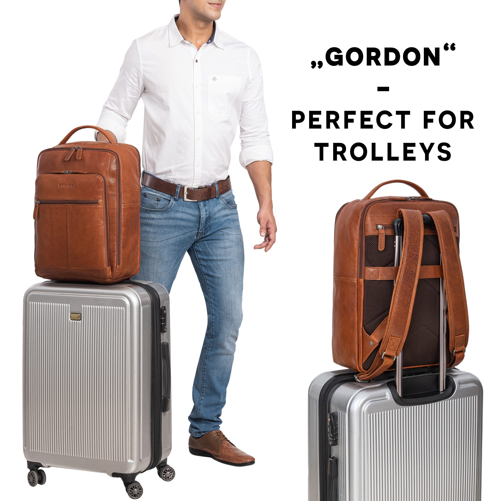 STILORD Notebook-Rucksack "Gordon" Geschmackvoller Rucksack Leder Herren und Damen