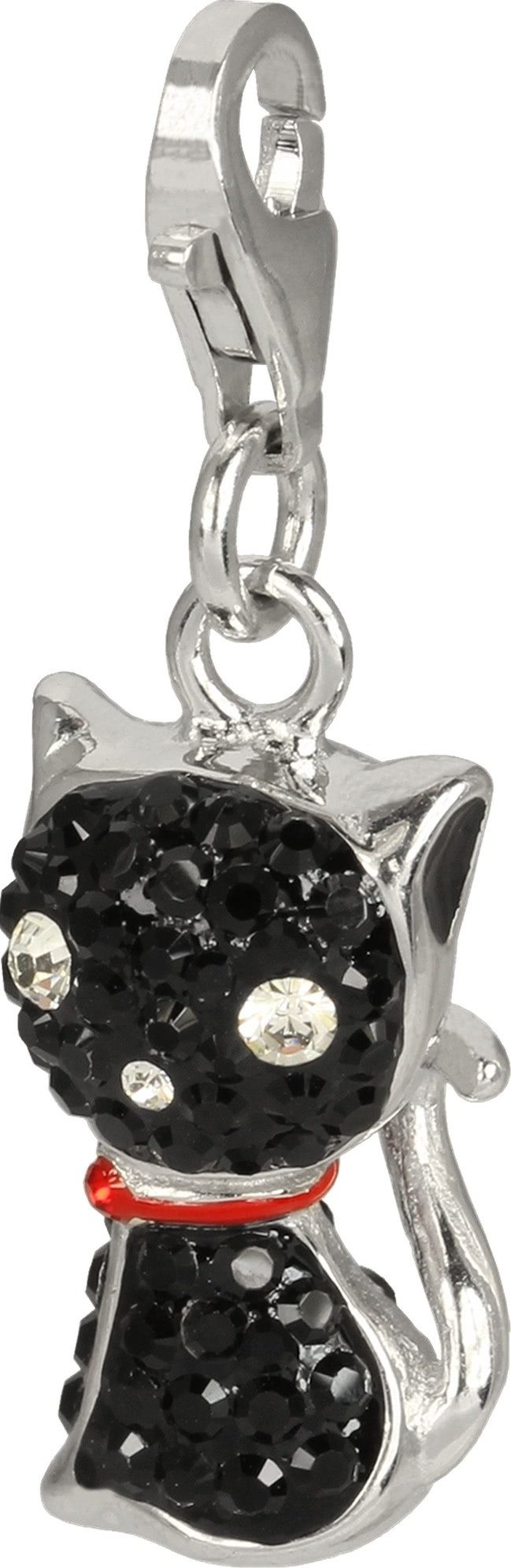 SilberDream Charm-Einhänger SilberDream schwarz Charm Katze Zirkonia, Charmsanhänger Katze, 925 Sterling Silber, Farbe: schwarz, weiß, rot
