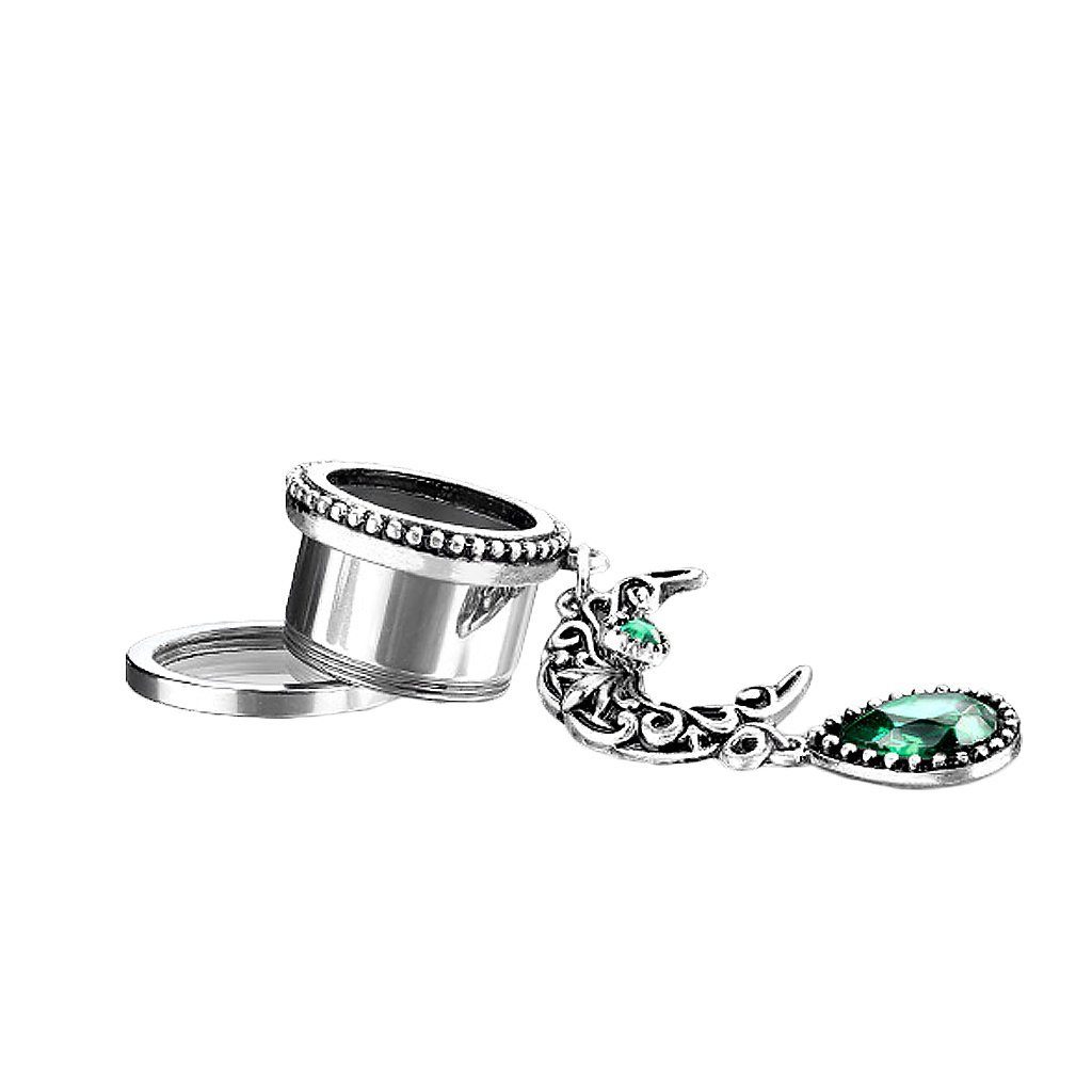 Taffstyle Plug Flesh Tunnel Piercing mit Mond Anhänger Kristall Grün Chirurgenstahl (Ohr Plug mit grünem Tropfenstein und filigranem Mond Anhänger)