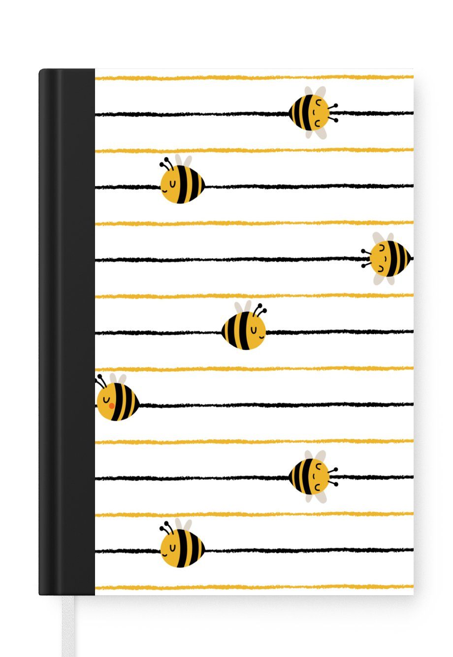 MuchoWow Notizbuch Muster - Bienen - Streifen, Journal, Merkzettel, Tagebuch, Notizheft, A5, 98 Seiten, Haushaltsbuch