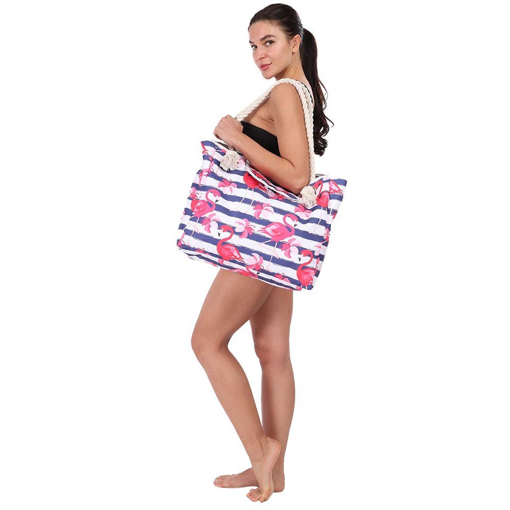 Orbeet Strandtasche Strandtasche Damentasche Canvas Shopper Rot Bag Flamingos Tasche Badetasche