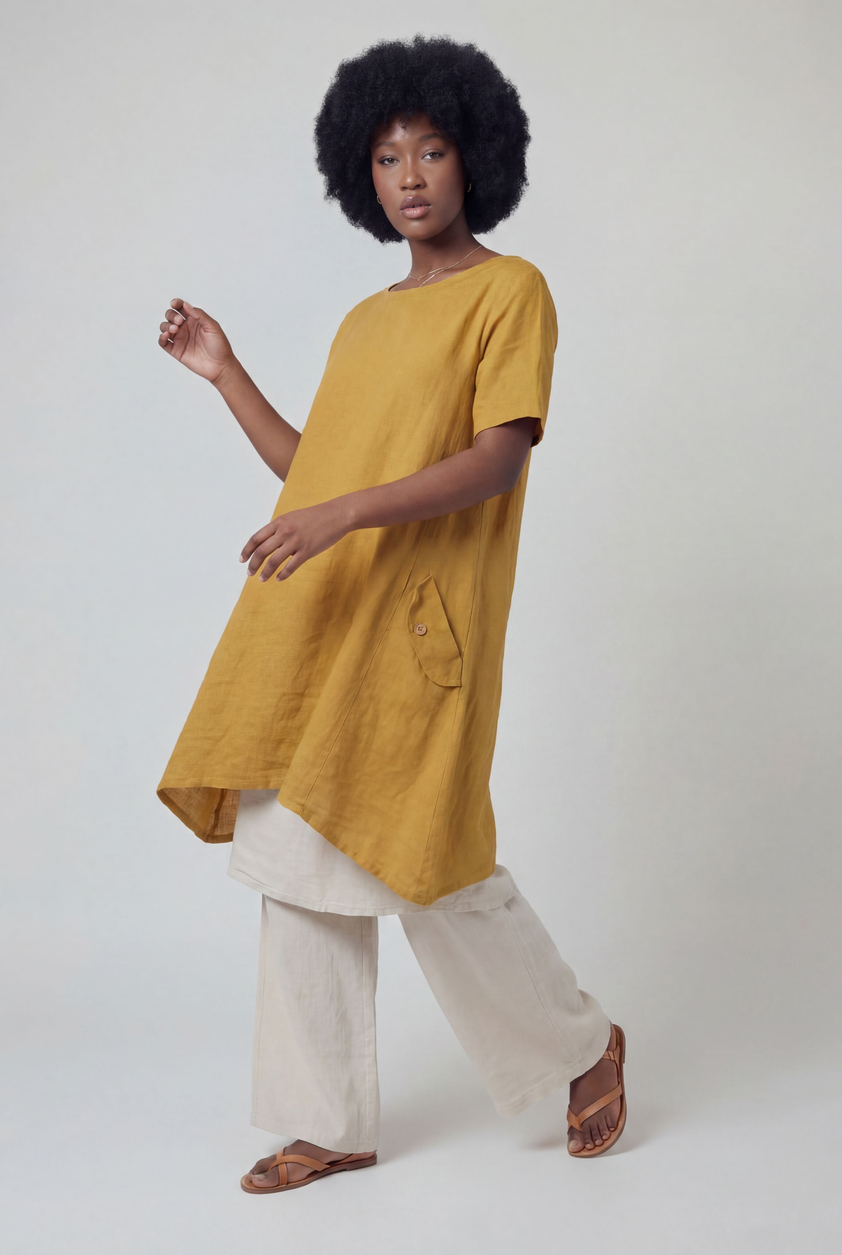 YC Fashion & Style Tunika Leinenkleid – luftiges Oversized Tunika-Kleid – One Size 34–44 dekorative Knopfdetails