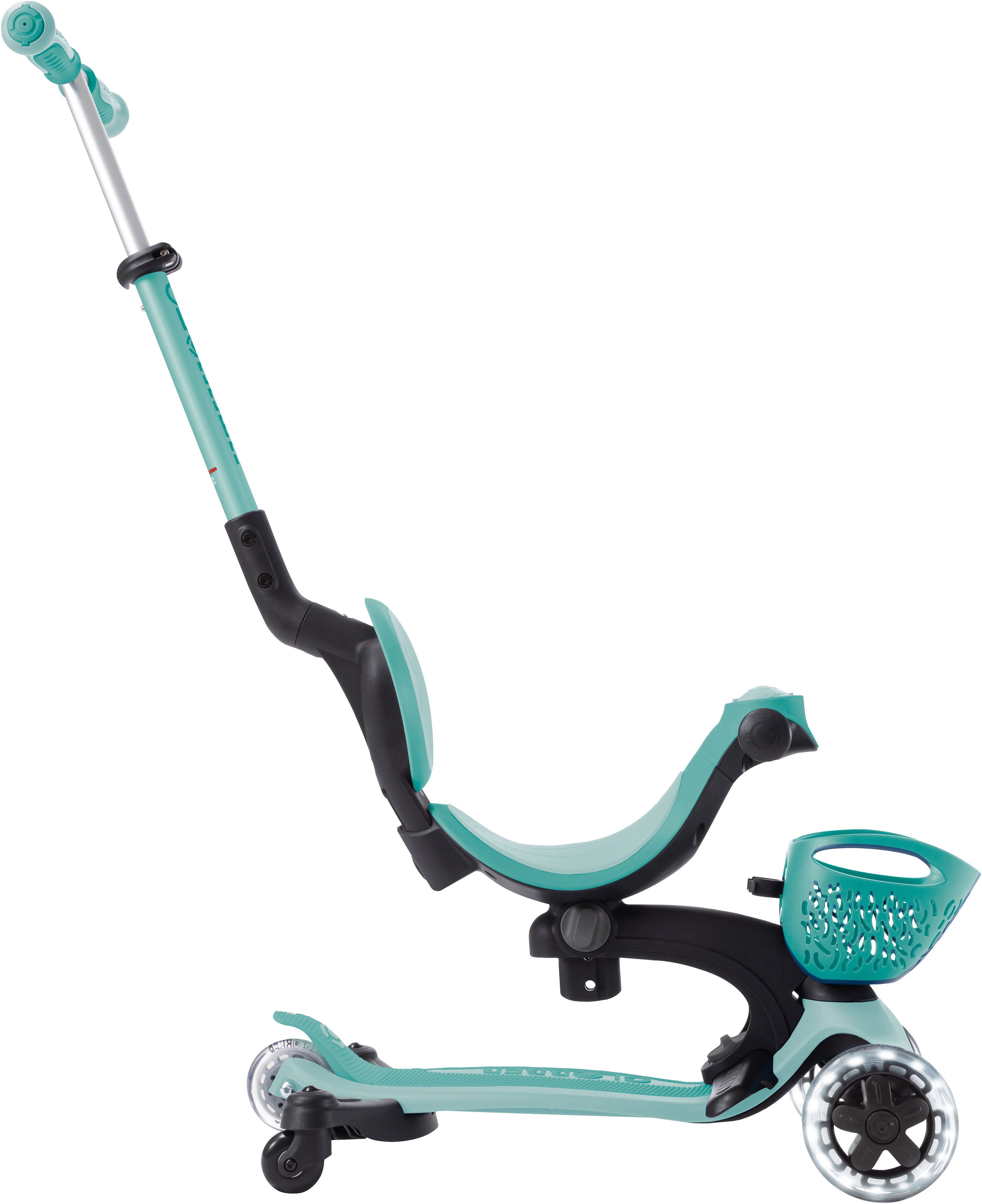 Globber Tretroller GO-UP BABY 360 LIGHTS, mit Leuchtrollen und Leuchtmodul, Aufsitzrad, Laufrad und Scooter in Einem