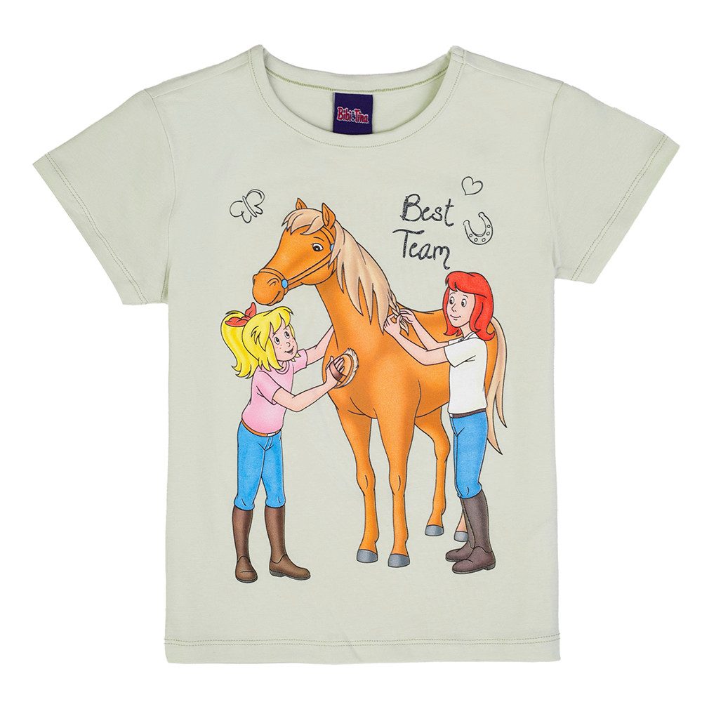 Bibi & Tina T-Shirt Bibi und Tina Mädchen T-Shirt braunes Pferd Amadeus almost aqua (1-tlg)