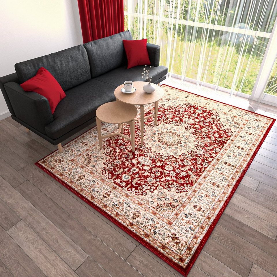 Orientteppich Oriente Teppich - Traditioneller Teppich Orient Rot Beige,  Mazovia, 60 x 100 cm, Geeignet für Fußbodenheizung, Pflegeleicht,  Wohnzimmerteppich