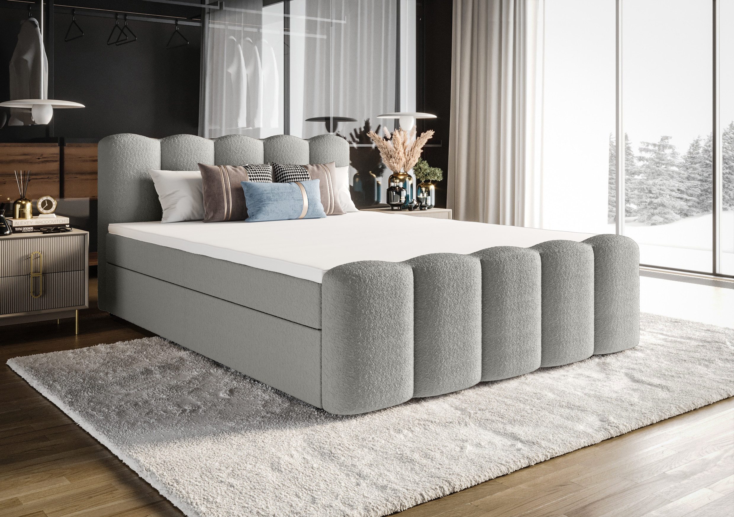 B&B Home Boxspringbett Boxbett Quelle 180 cm 200 cm (H3 Matratze Bonellfederung, Kopfteil, Bettkasten und Topper)