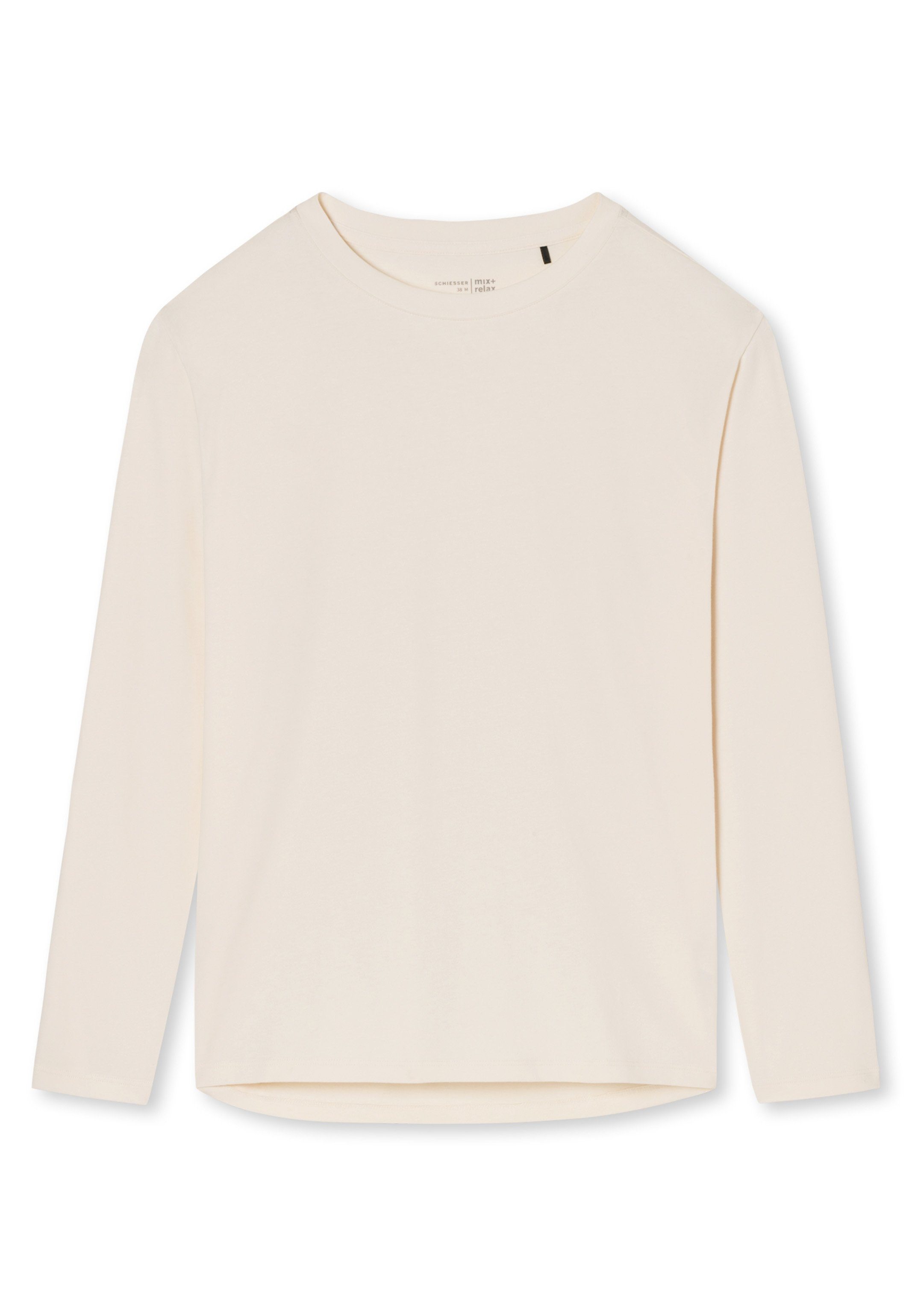 Cotton - langarm (1-tlg) Shirt Creme - Schiesser Pyjamaoberteil Mix Relax Organic Baumwolle Schlafanzug &