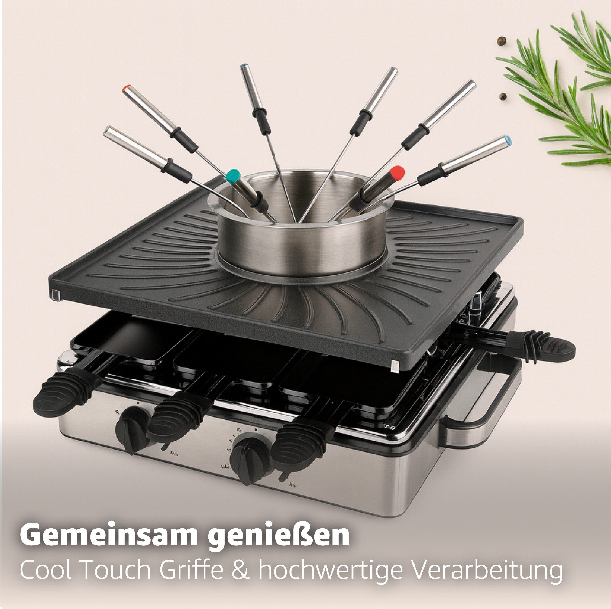 TK Gruppe Raclette und Fondue-Set Komplettes Raclette für 8 Personen – inkl. Schaber & Pfännchen