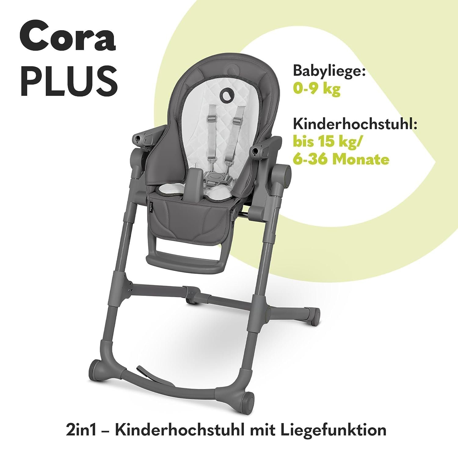 Liegefunktion, Konstruktion, Hochstuhl mit und Cora 3 lionelo Fütterungsstuhl (Set), Jahre bis 2-IN-1 Robuste Plus Sichere Grau STUHL: