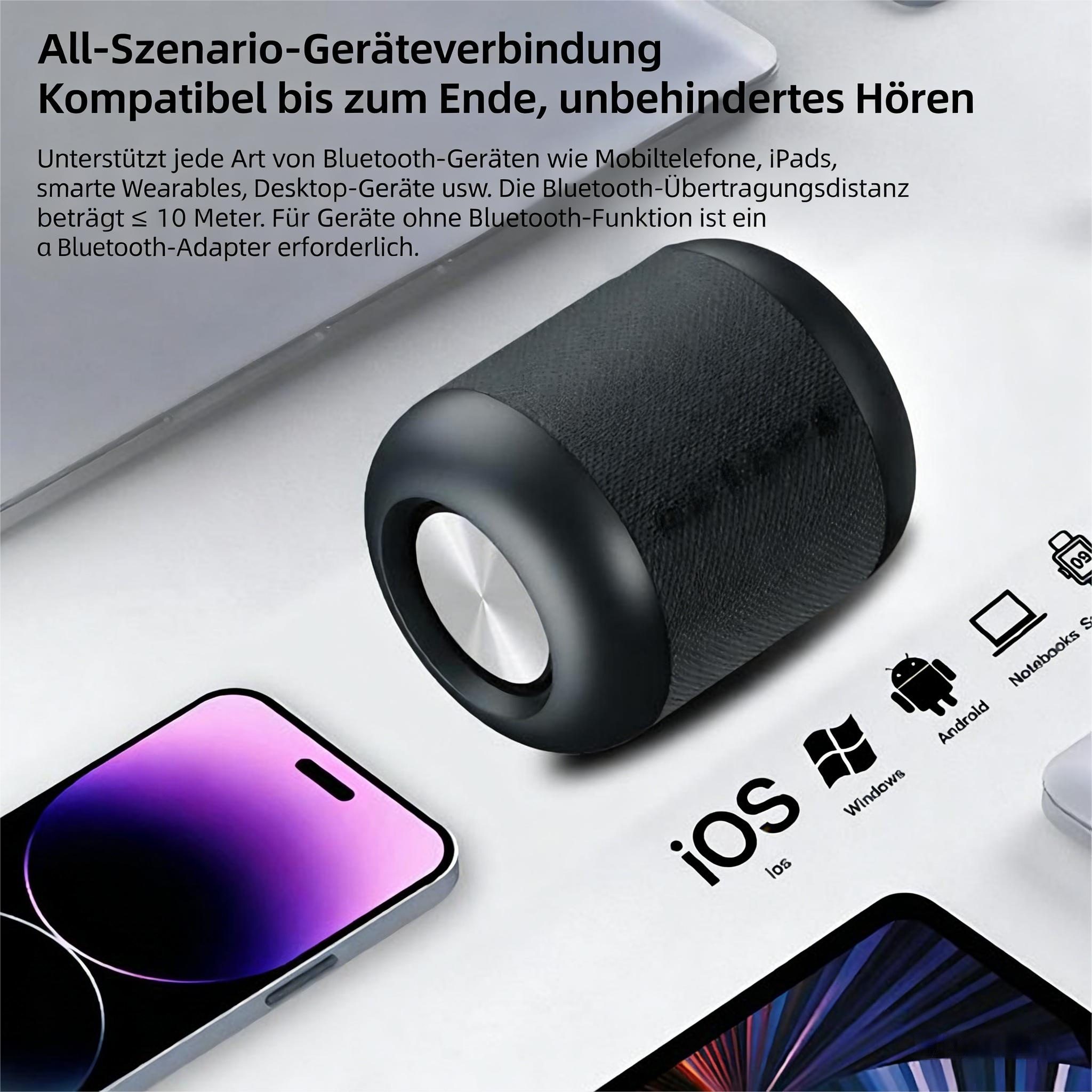 Toomoke Kompakter Tragbarer Bluetooth Lautsprecher mit 28h Akkulaufzeit Bluetooth-Lautsprecher (TWS Stereo Funktion, USB-C Schnellladung, AUX-Eingang, für Outdoor)
