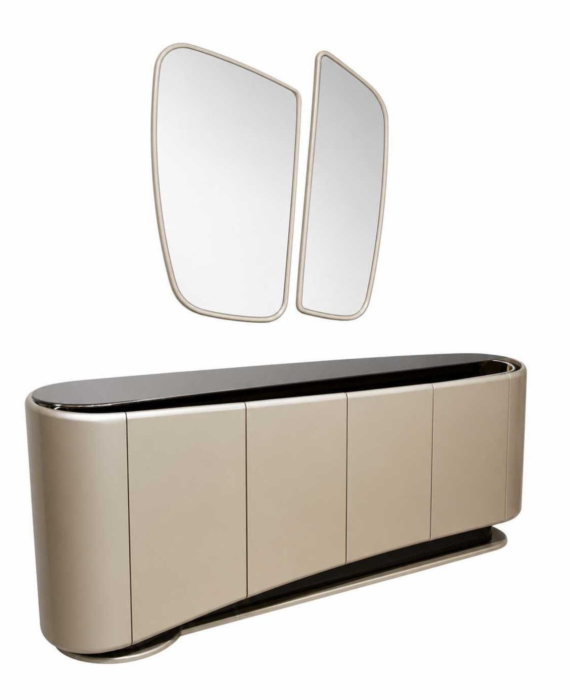 Xlmoebel Sideboard Elegantes Sideboard mit Spiegel für das moderne Esszimmer in Gold (Sideboard mit Spiegel, 2 St., mit Spiegel), Made in Europa