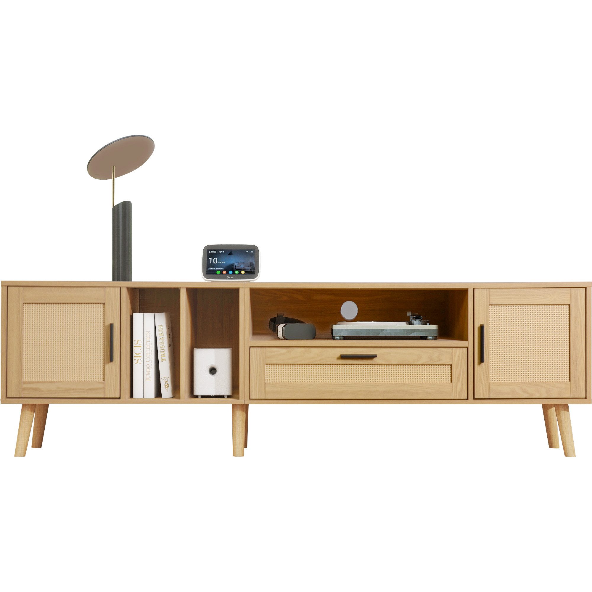 Merax Lowboard, mit Türen und Schubladen,Fernsehtisch Rattan Landhaus,B:180cm