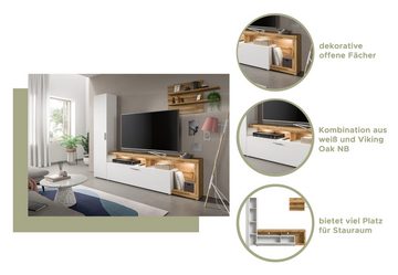 INOSIGN Wohnwand Kryss, Breite 218cm, besteht aus: Hochschrank, Lowboard, Wandboard, (3-St), Wohnwand, Mediawand, TV-Wand, Wohnkombination, Kombination, TV-Möbel